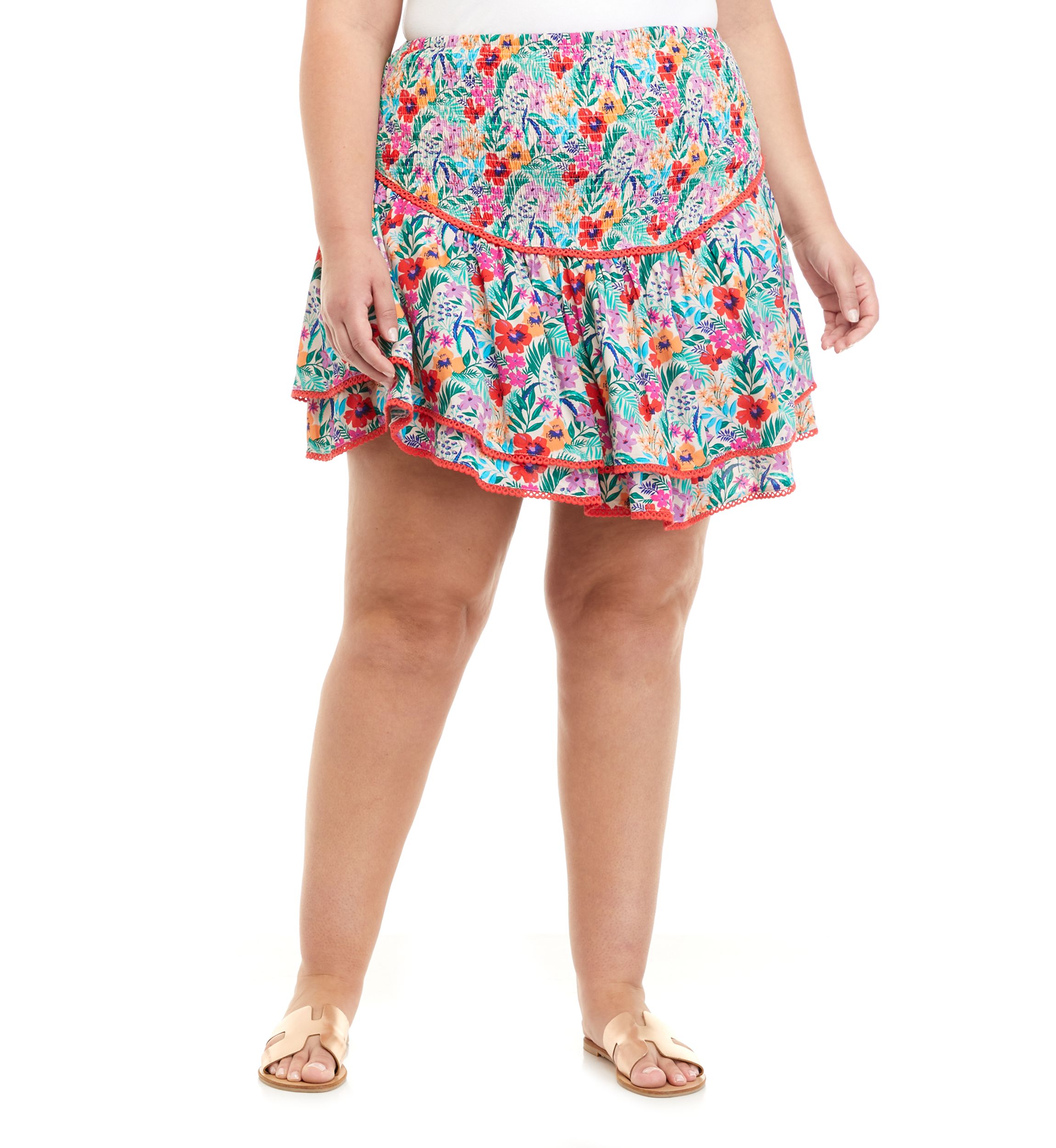 Plus Size Floral Tiered Mini Skirt 