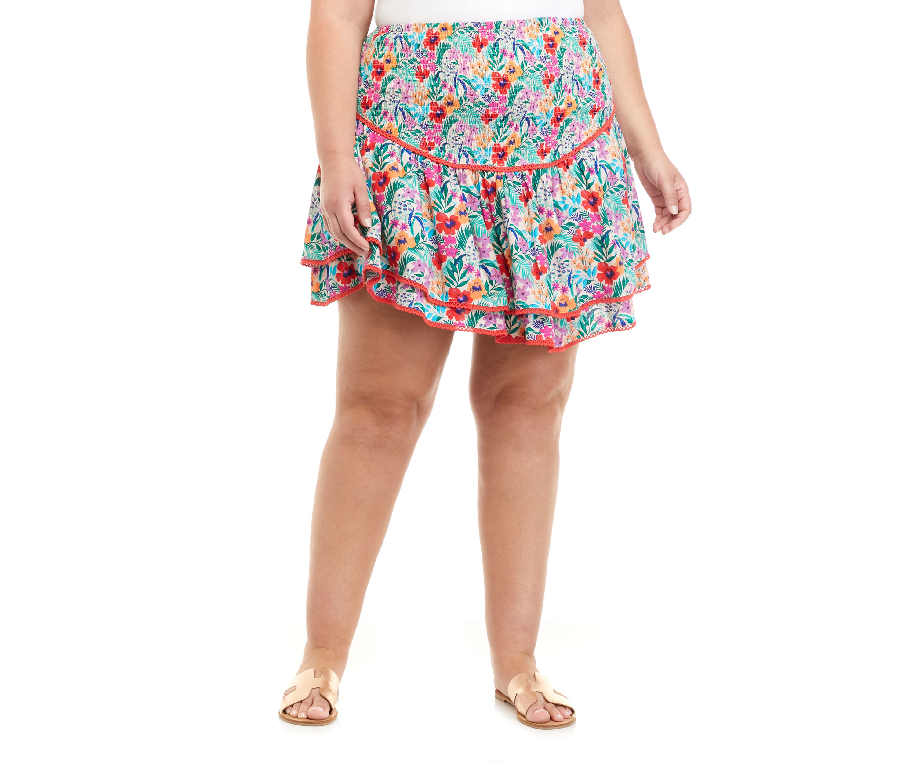 Plus Size Floral Tiered Mini Skirt 