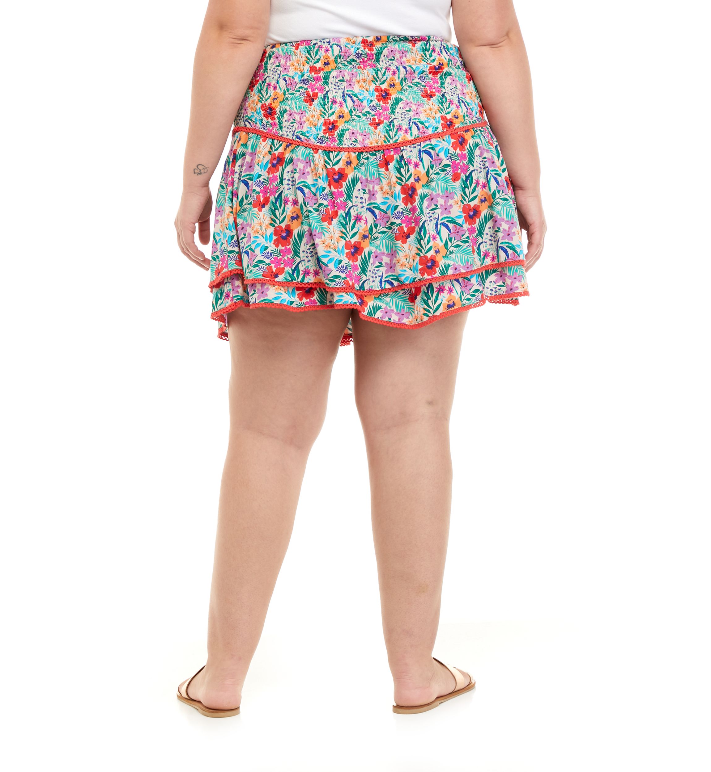 Plus Size Floral Tiered Mini Skirt 