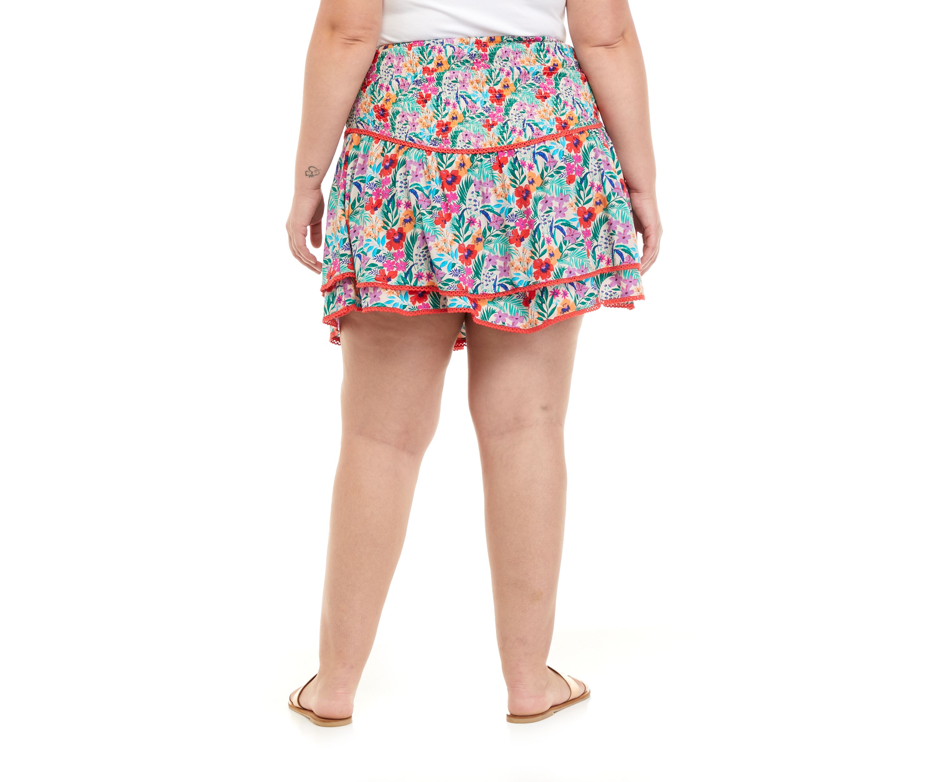 Plus Size Floral Tiered Mini Skirt 