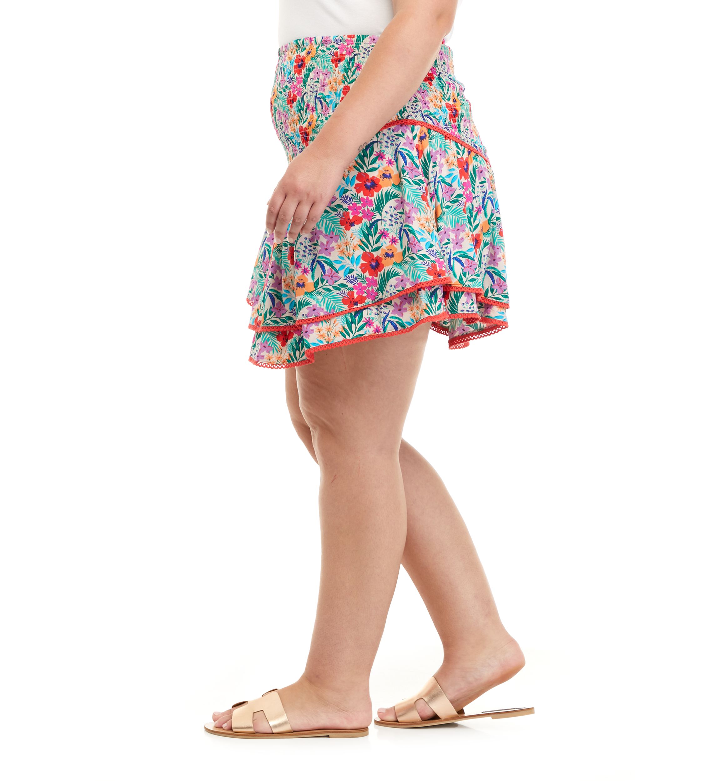 Plus Size Floral Tiered Mini Skirt 