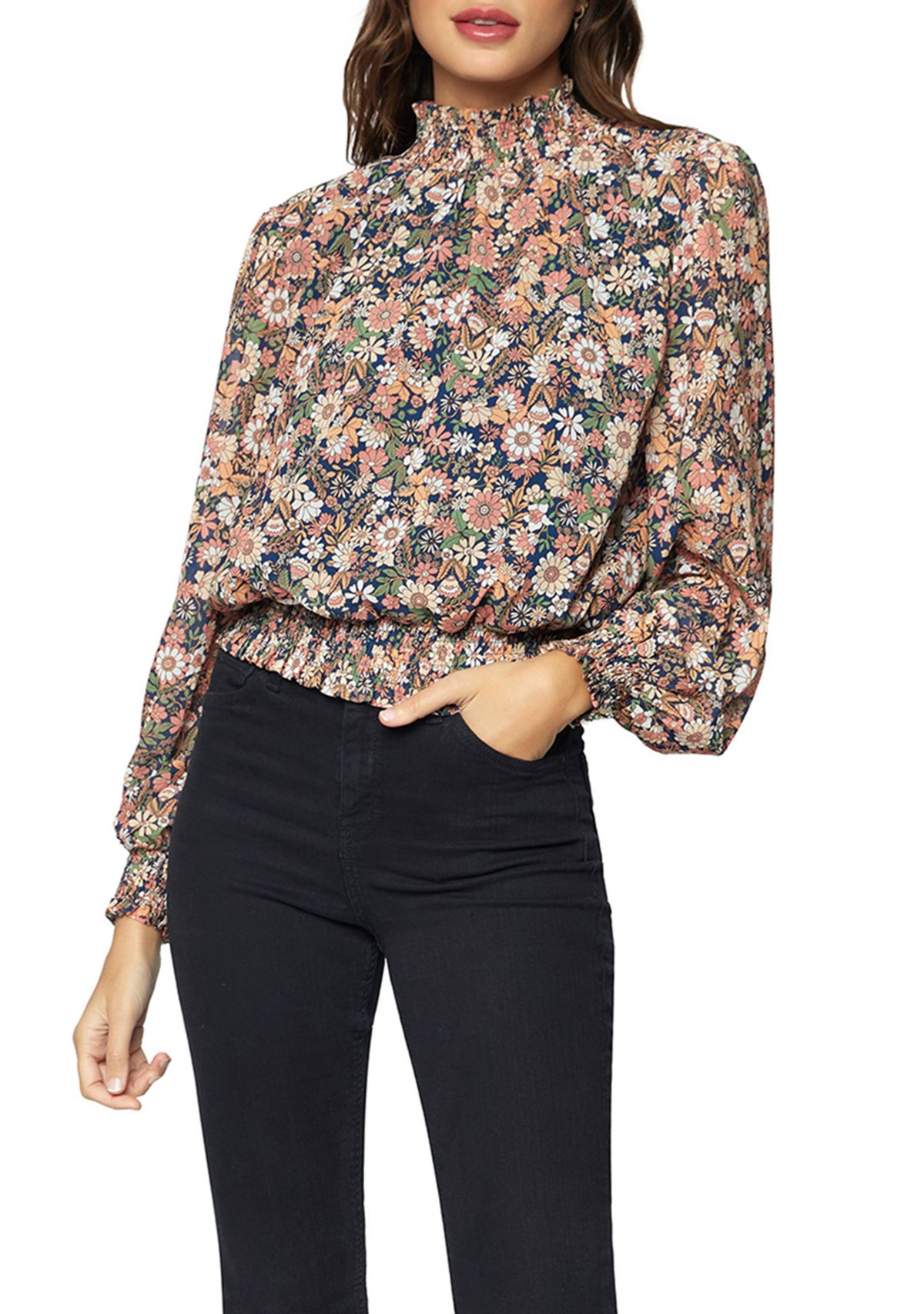 Womens Long Sleeve Flower Power Top