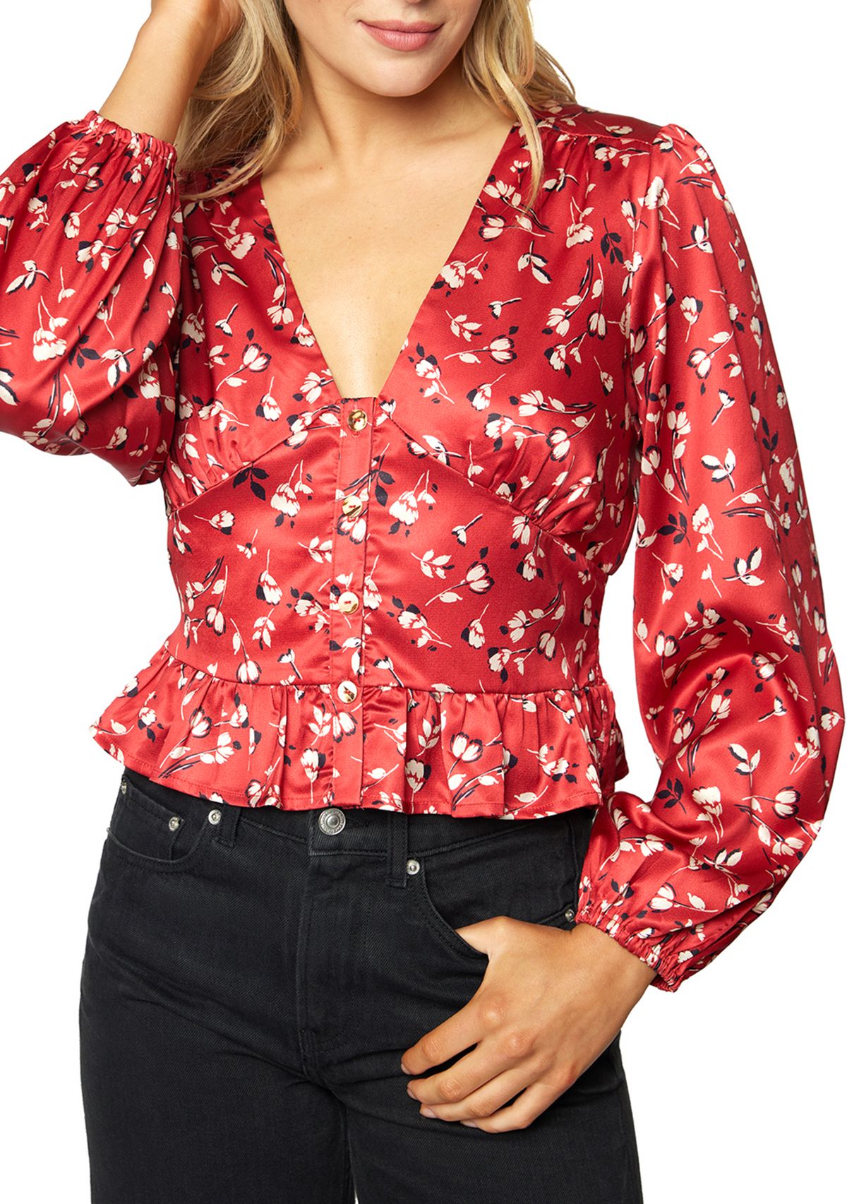 Womens Long Sleeve Falling In Love Satin Top