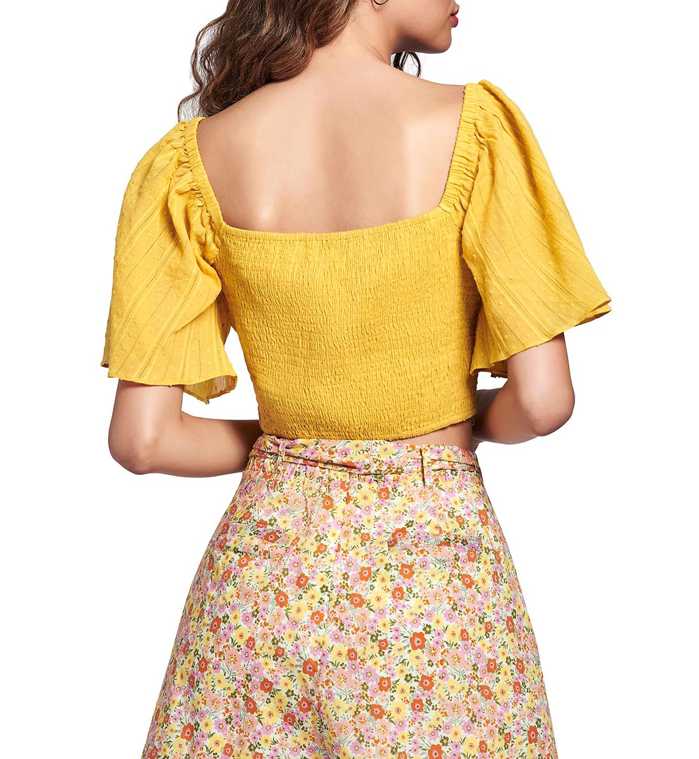 Womens Flutter Sleeve Lace-Up Front Top
