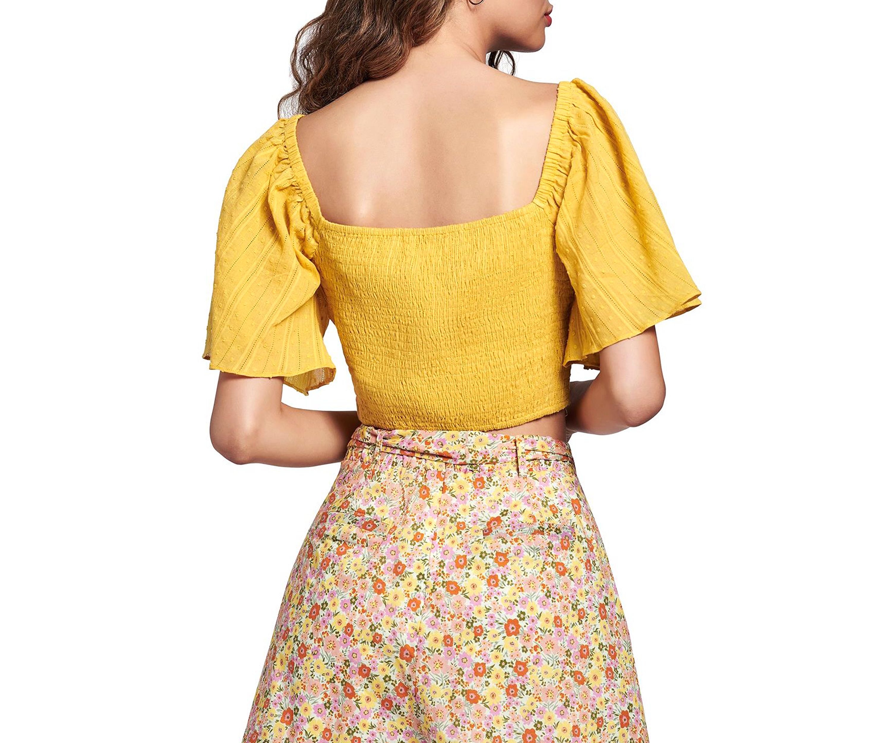 Womens Flutter Sleeve Lace-Up Front Top
