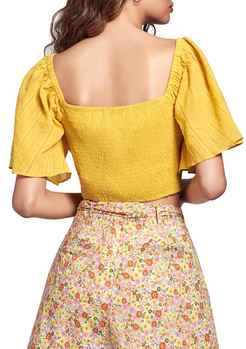 Womens Flutter Sleeve Lace-Up Front Top