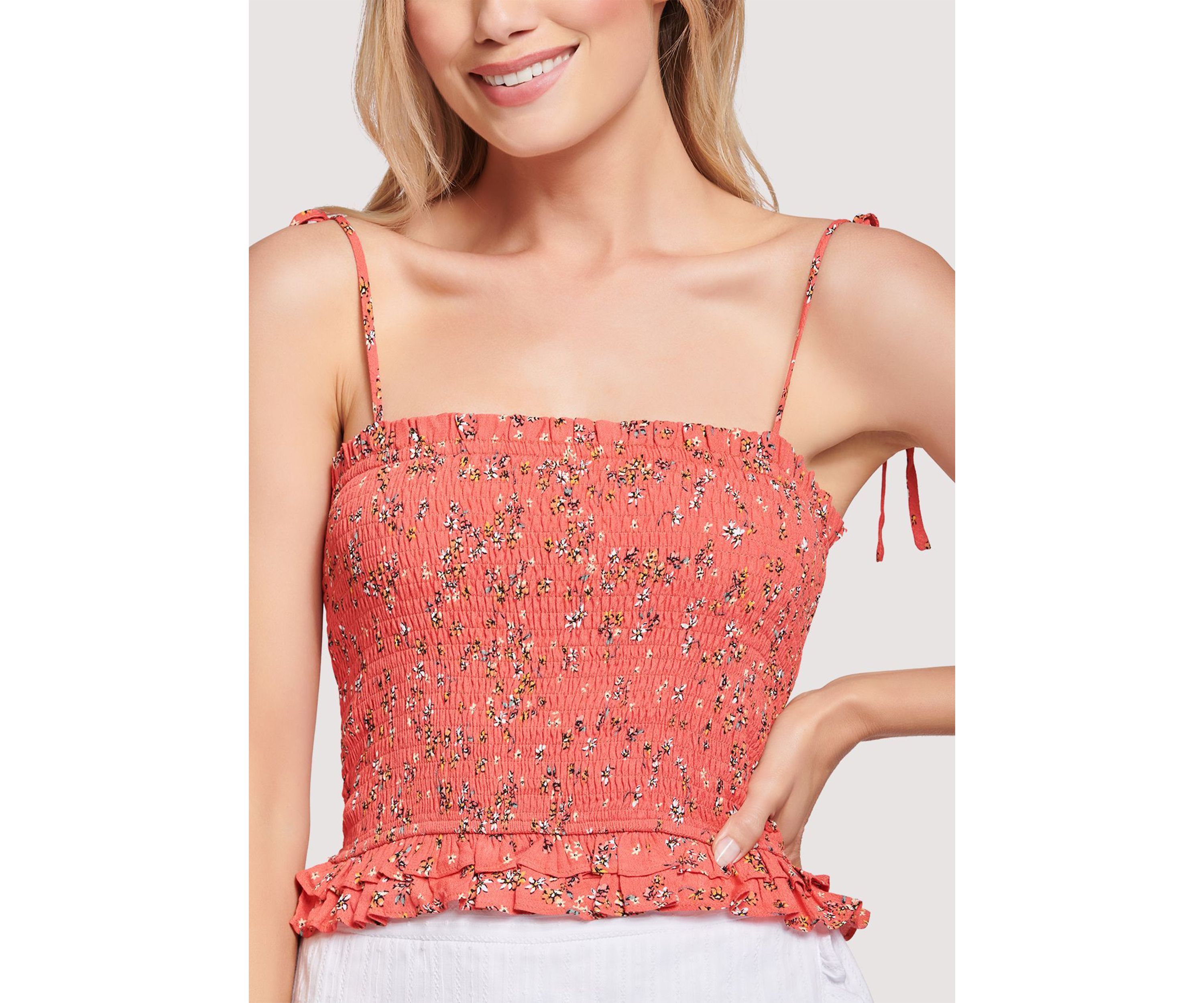 Womens Spaghetti Strap Floral Smocked Tank 