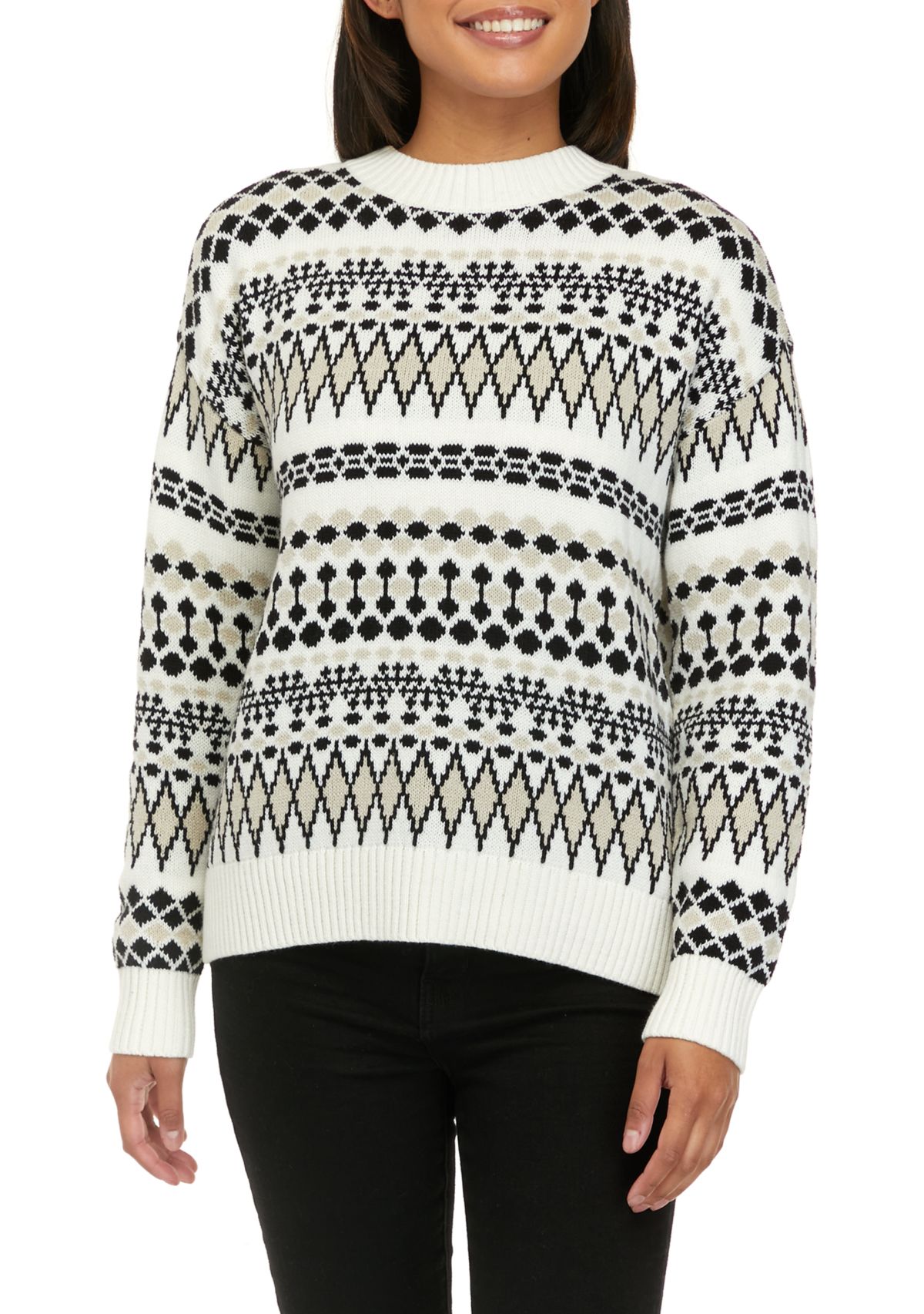 Womens Boxy Intarsia Pullover Sweater