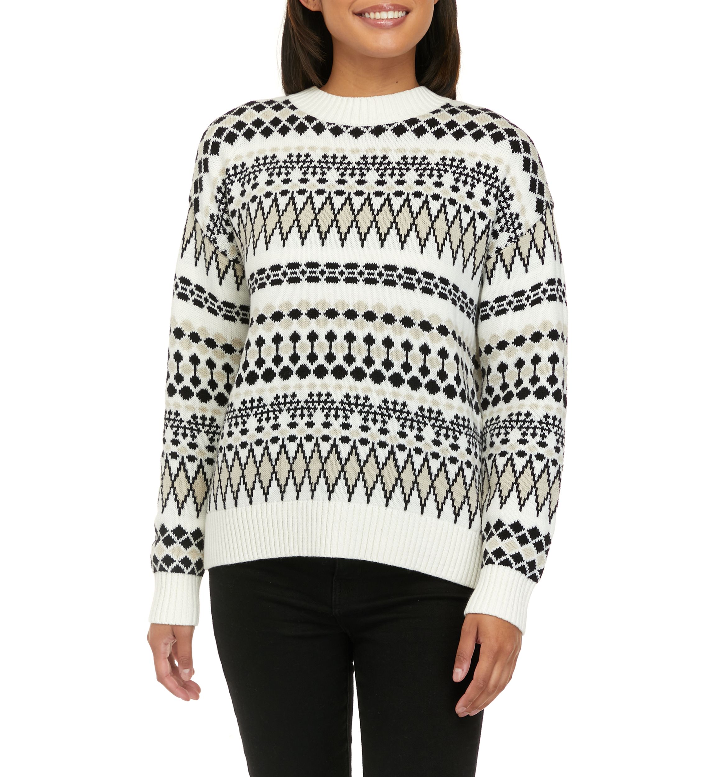 Womens Boxy Intarsia Pullover Sweater