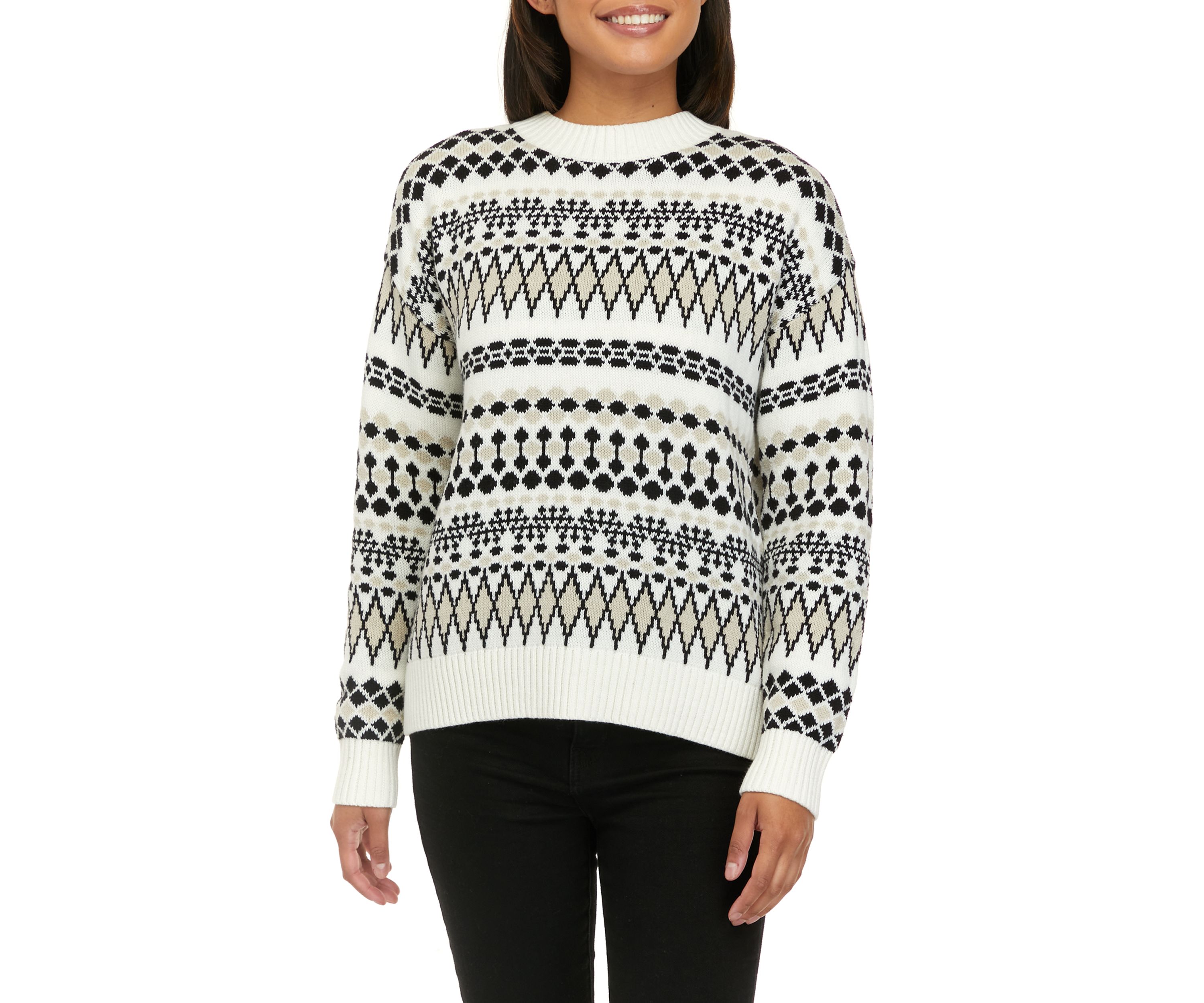 Womens Boxy Intarsia Pullover Sweater