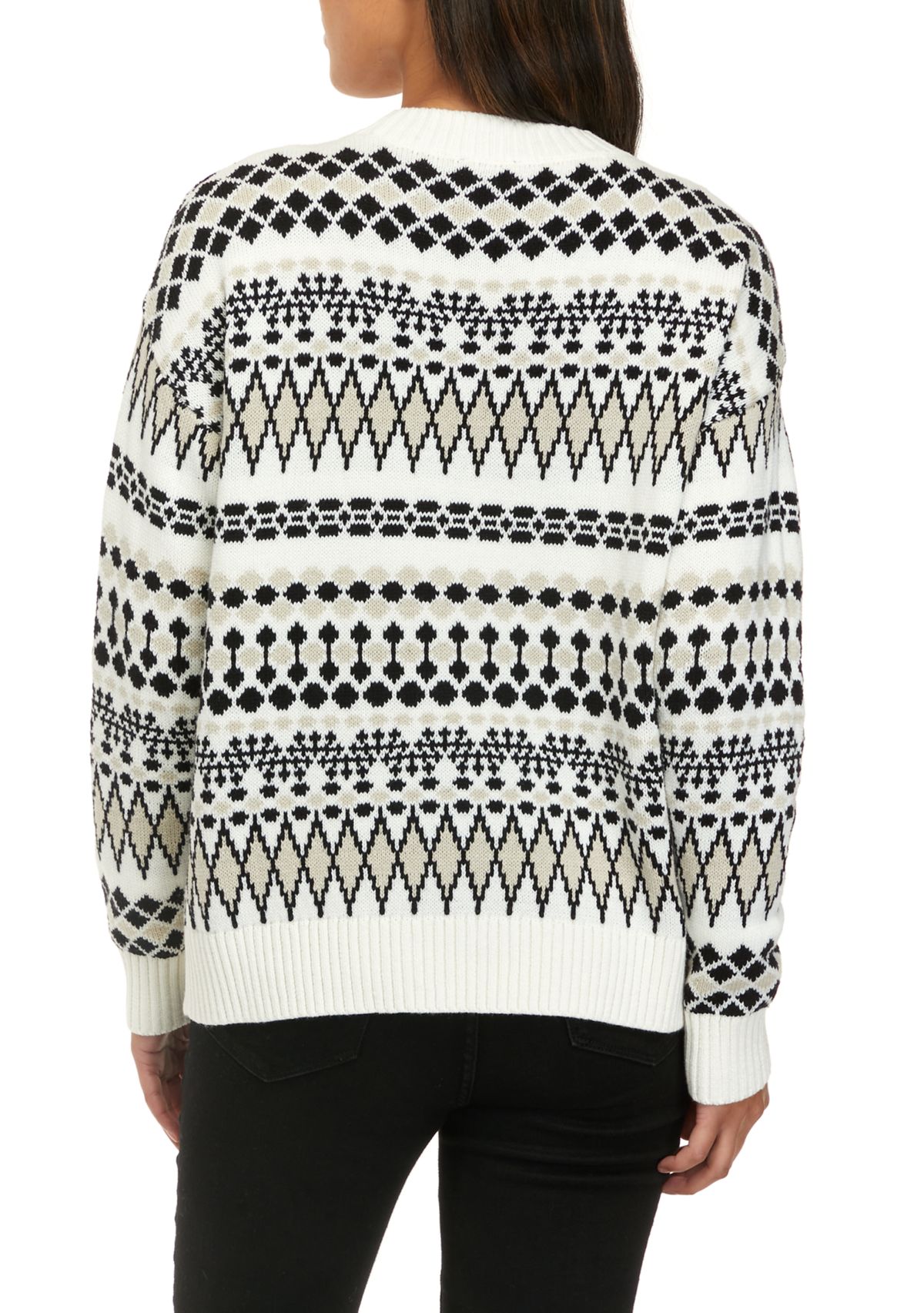 Womens Boxy Intarsia Pullover Sweater