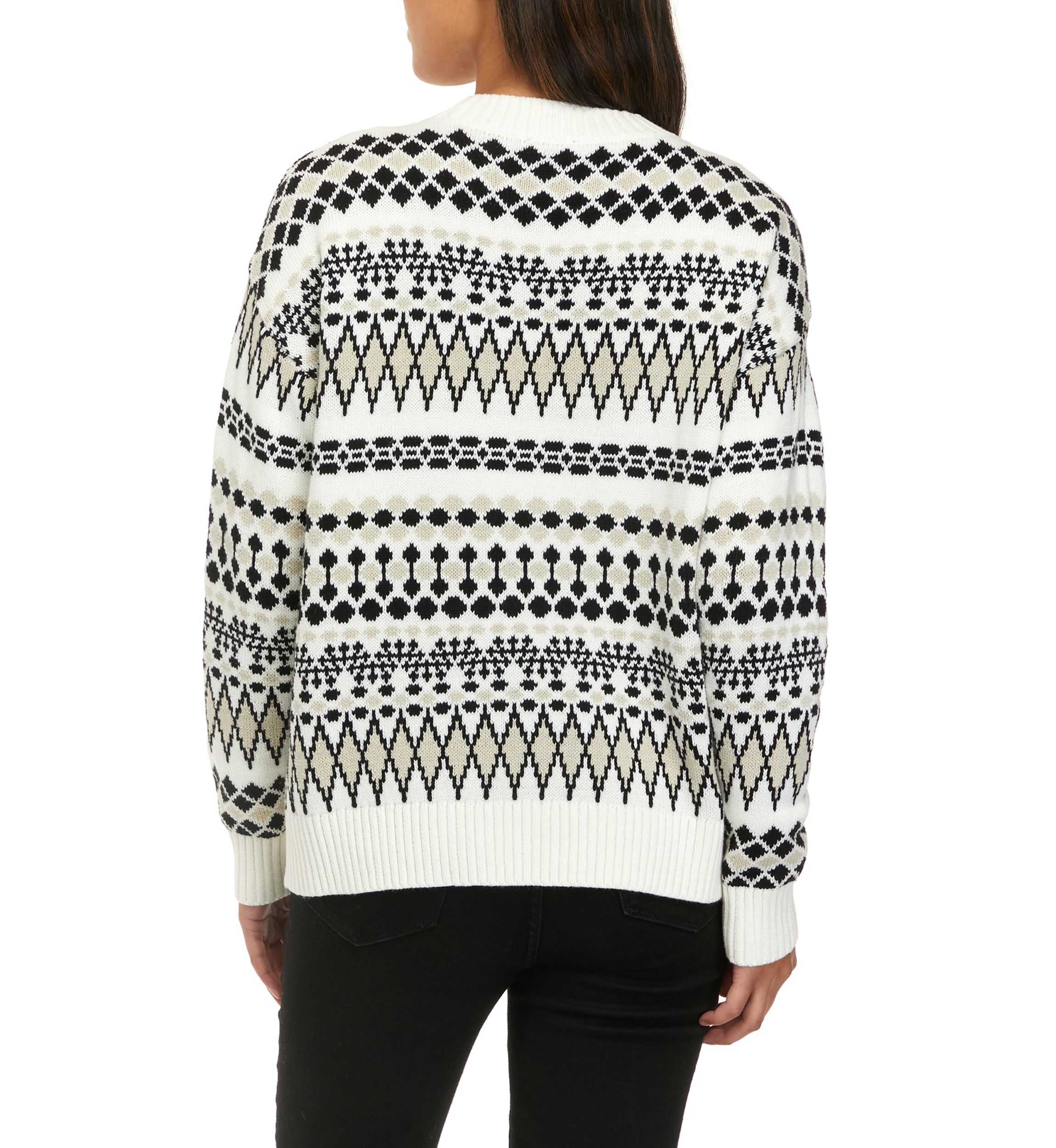 Womens Boxy Intarsia Pullover Sweater