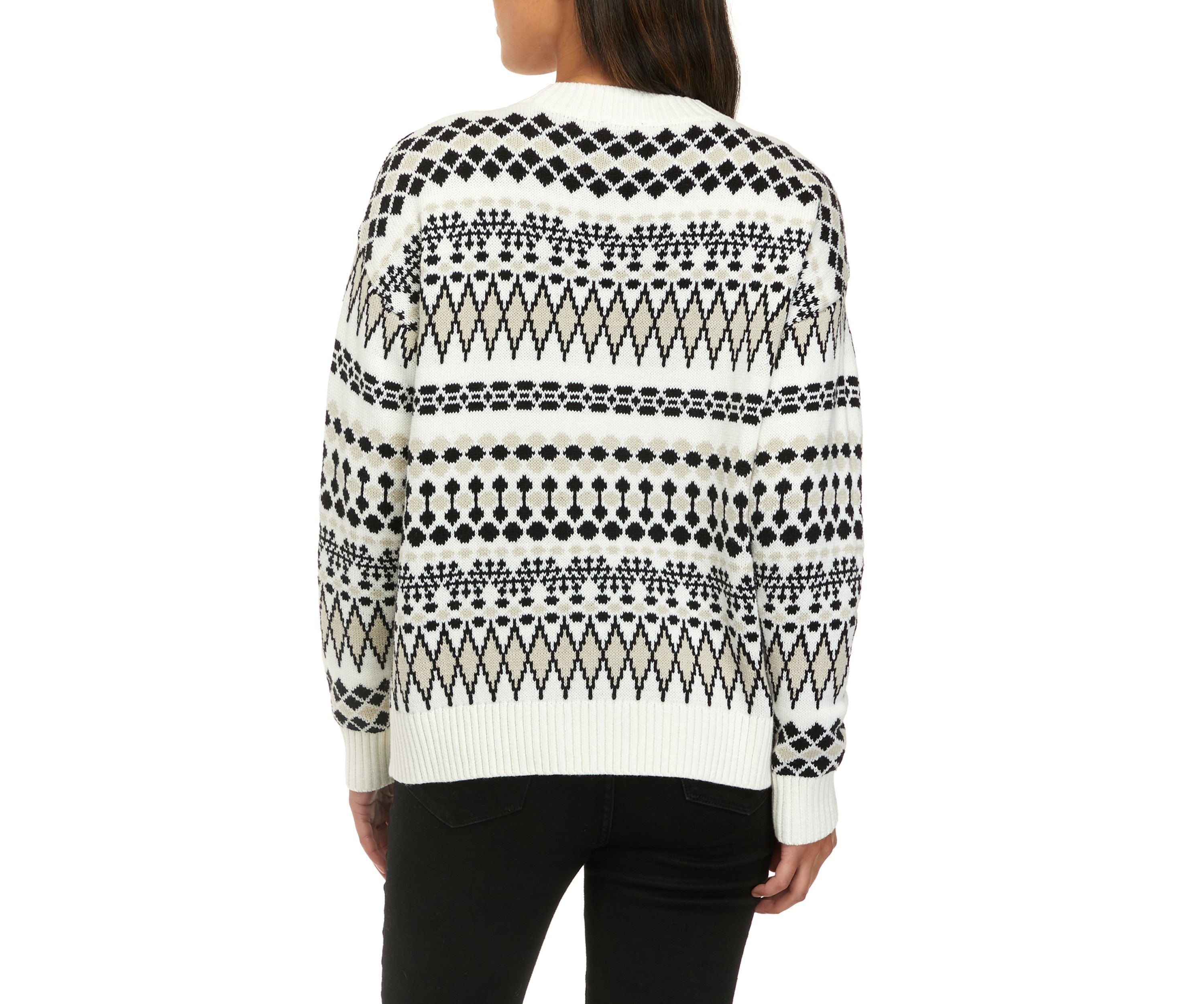 Womens Boxy Intarsia Pullover Sweater