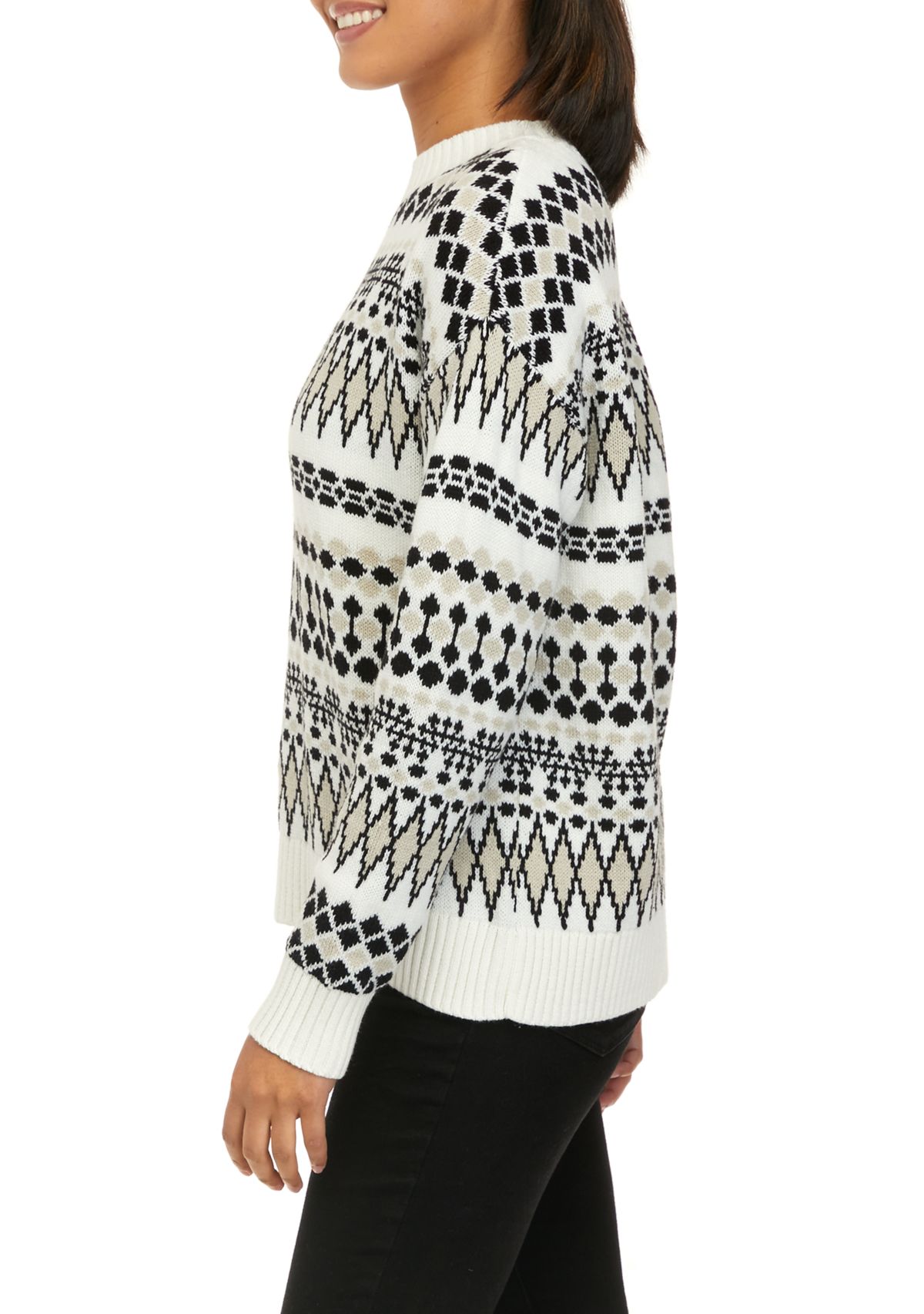 Womens Boxy Intarsia Pullover Sweater