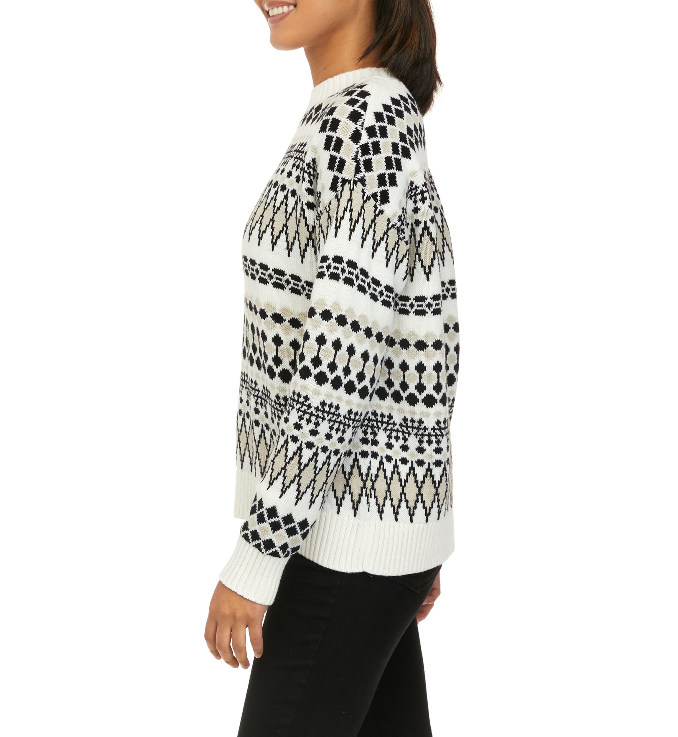 Womens Boxy Intarsia Pullover Sweater