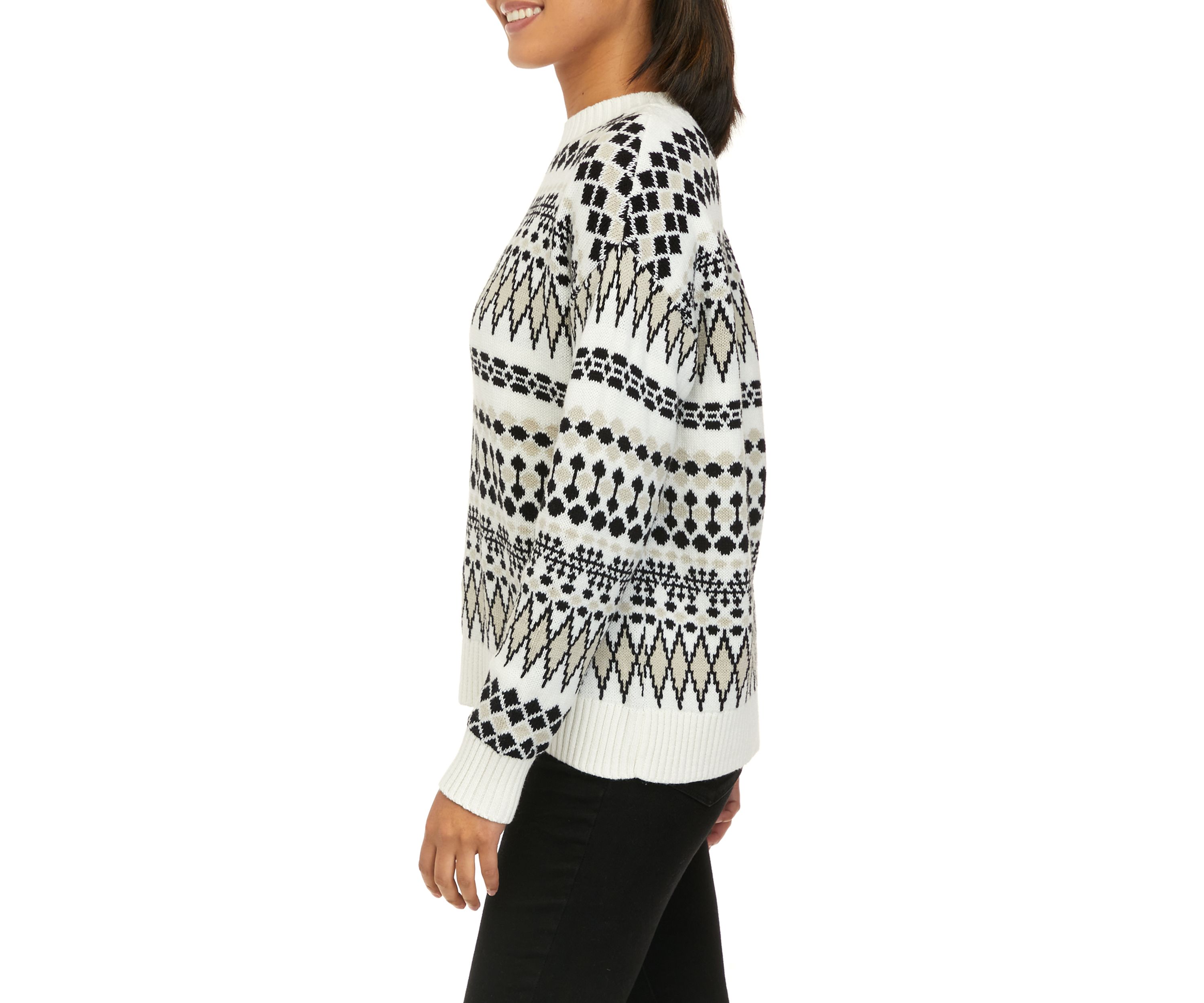 Womens Boxy Intarsia Pullover Sweater