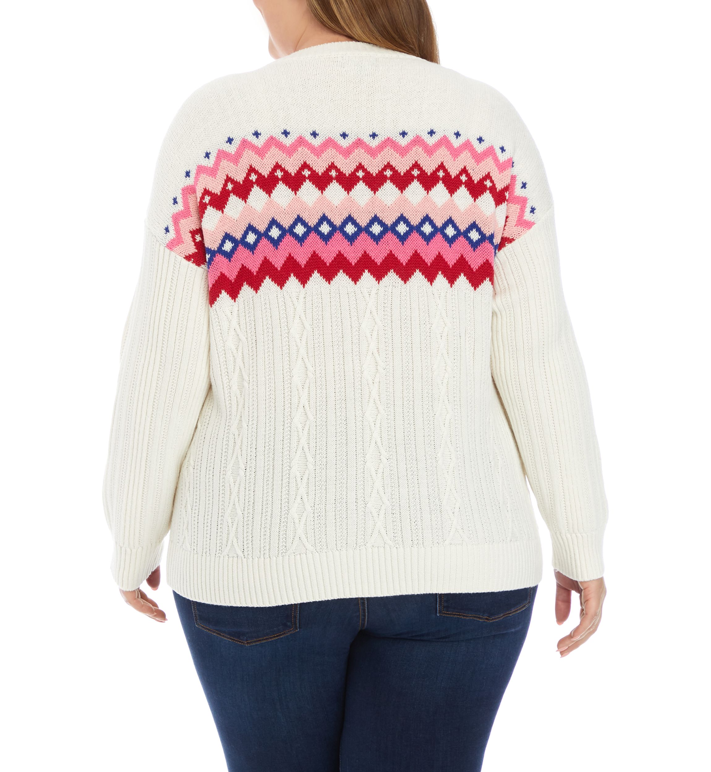Plus Size Cable Knit Intarsia Pullover