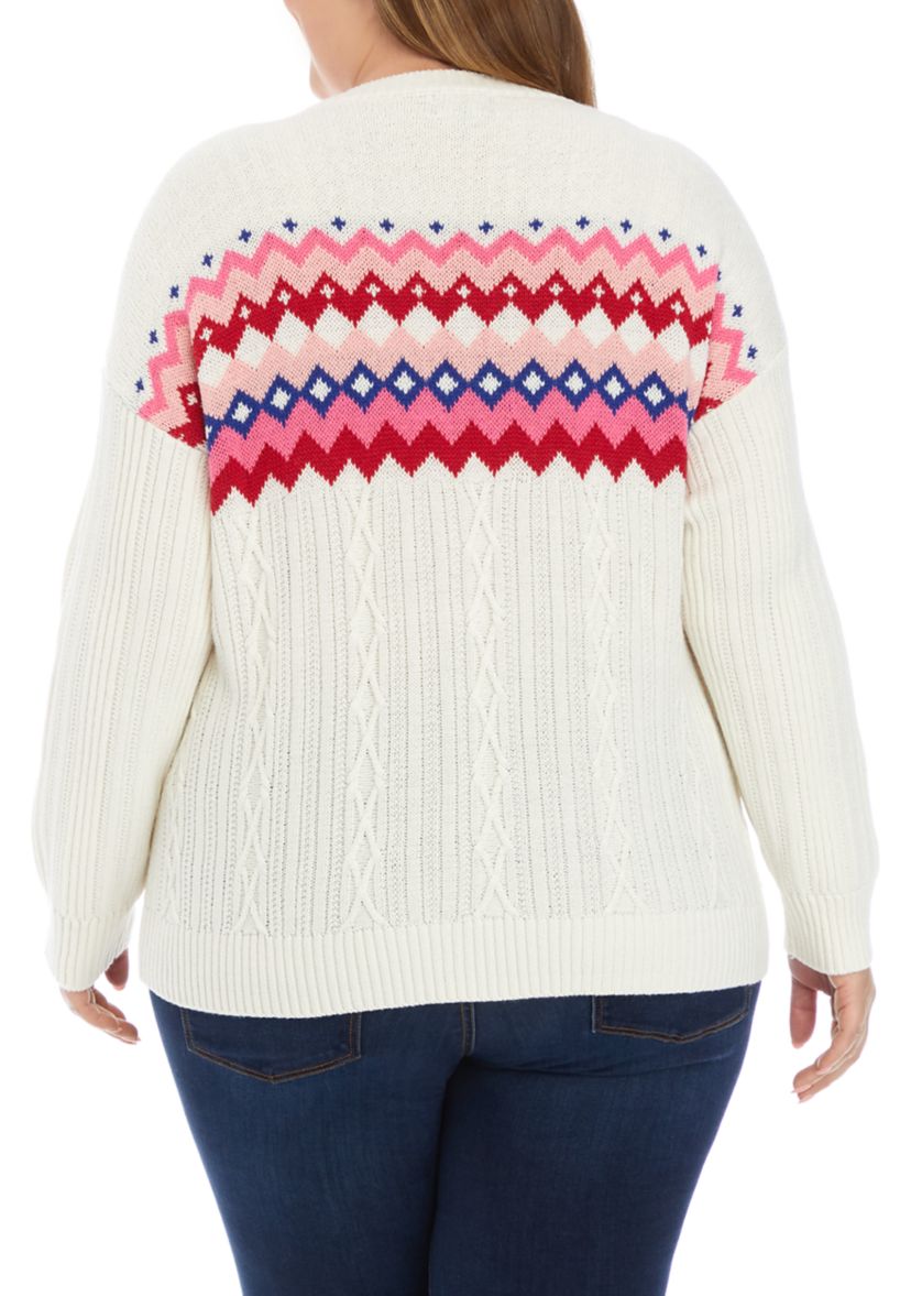 Plus Size Cable Knit Intarsia Pullover