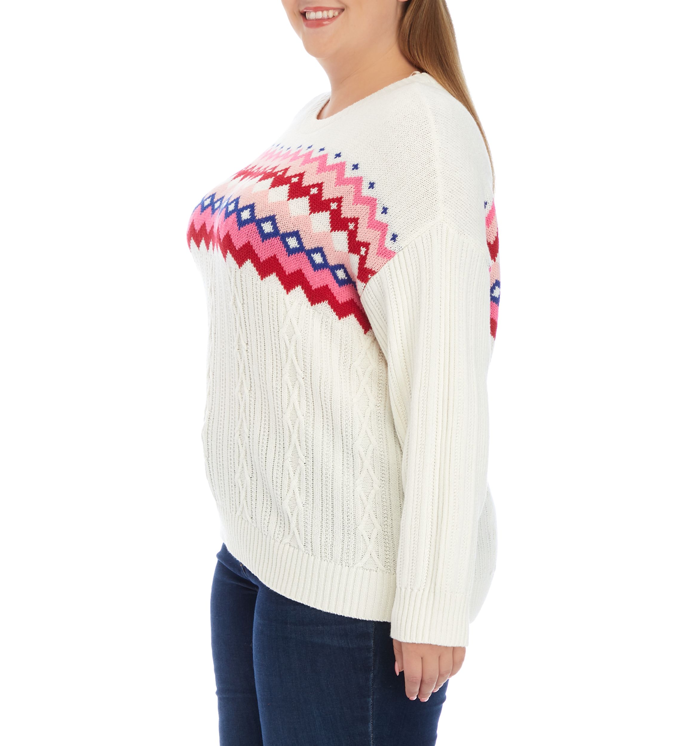 Plus Size Cable Knit Intarsia Pullover
