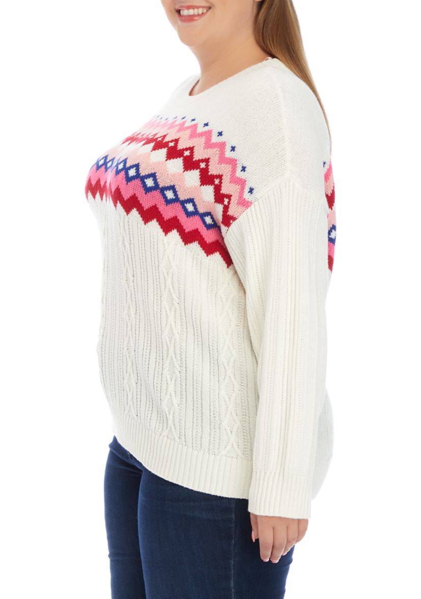 Plus Size Cable Knit Intarsia Pullover