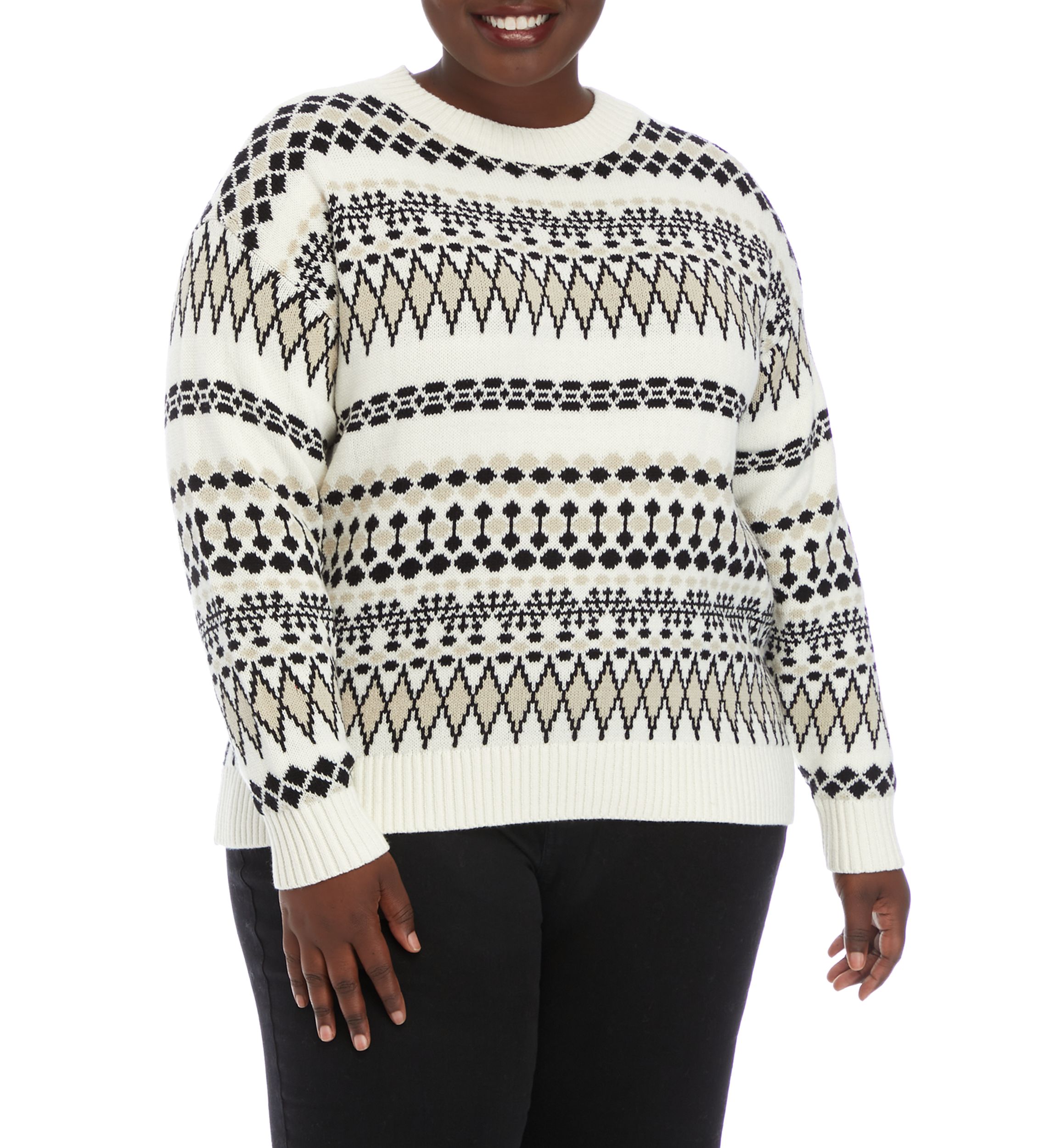 Plus Size Boxy Intarsia Sweater