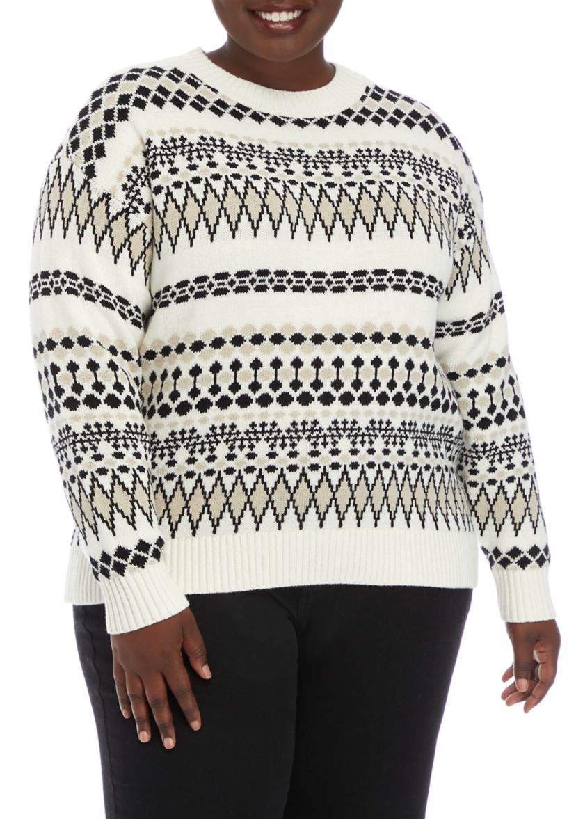 Plus Size Boxy Intarsia Sweater