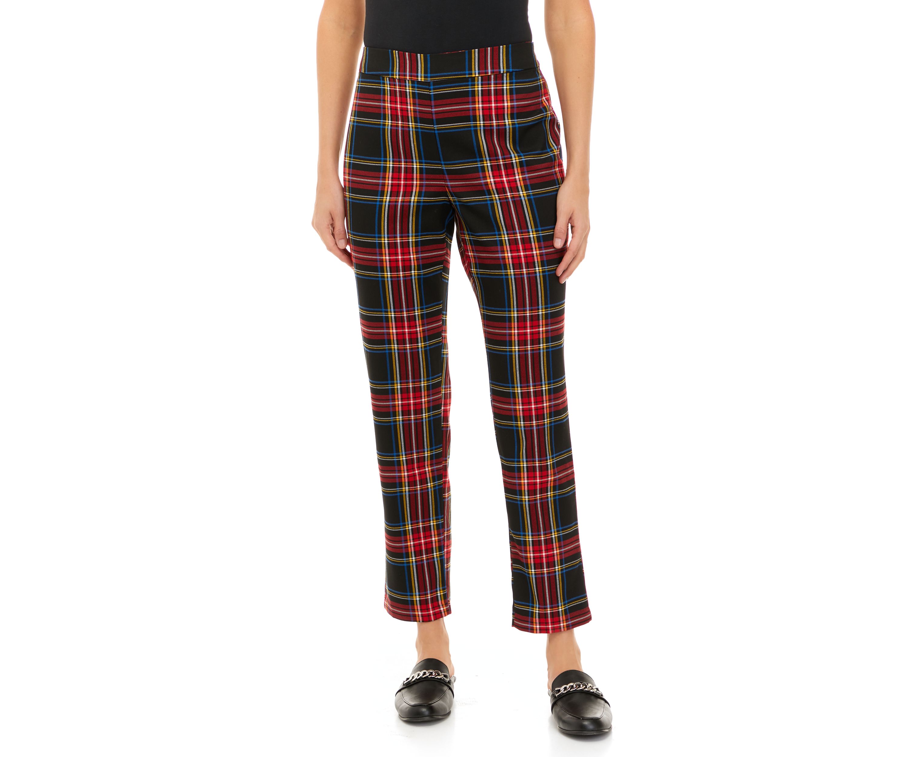Womens Stretch Twill Plaid Pants