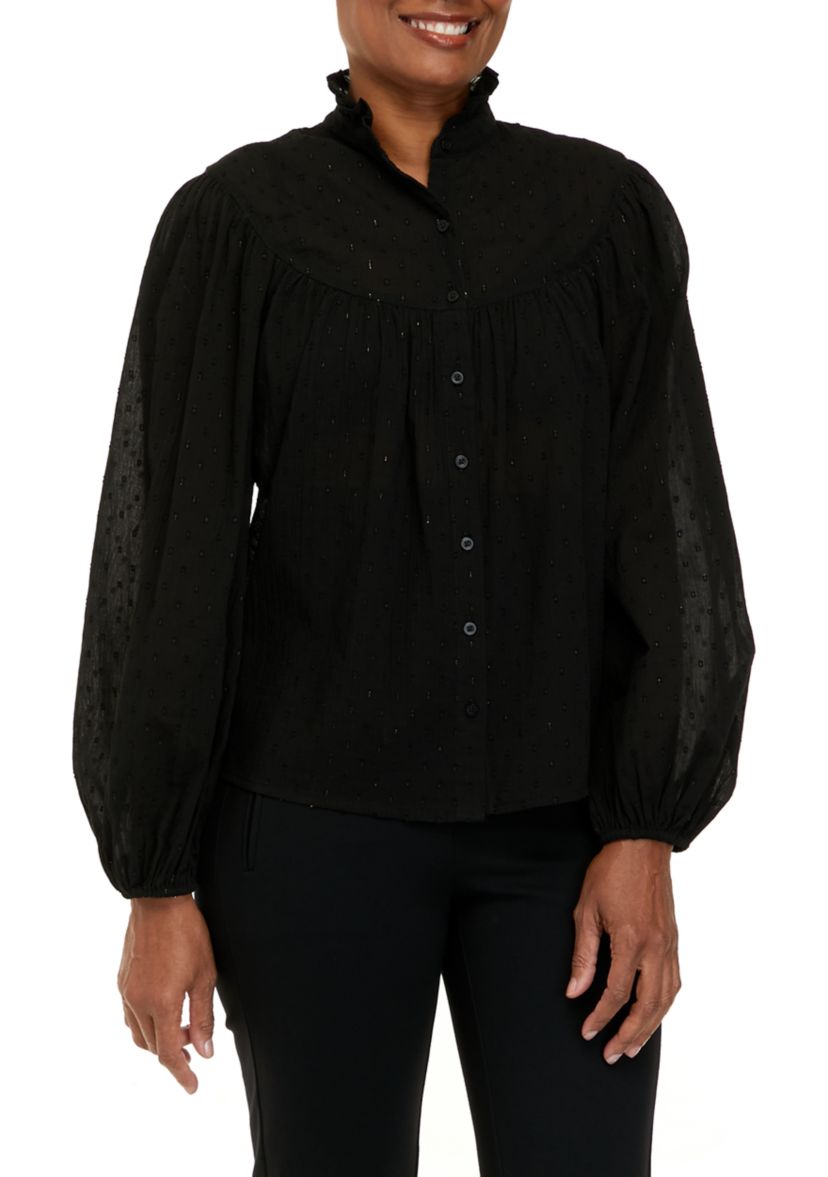 Womens Clip Dot Peasant Top