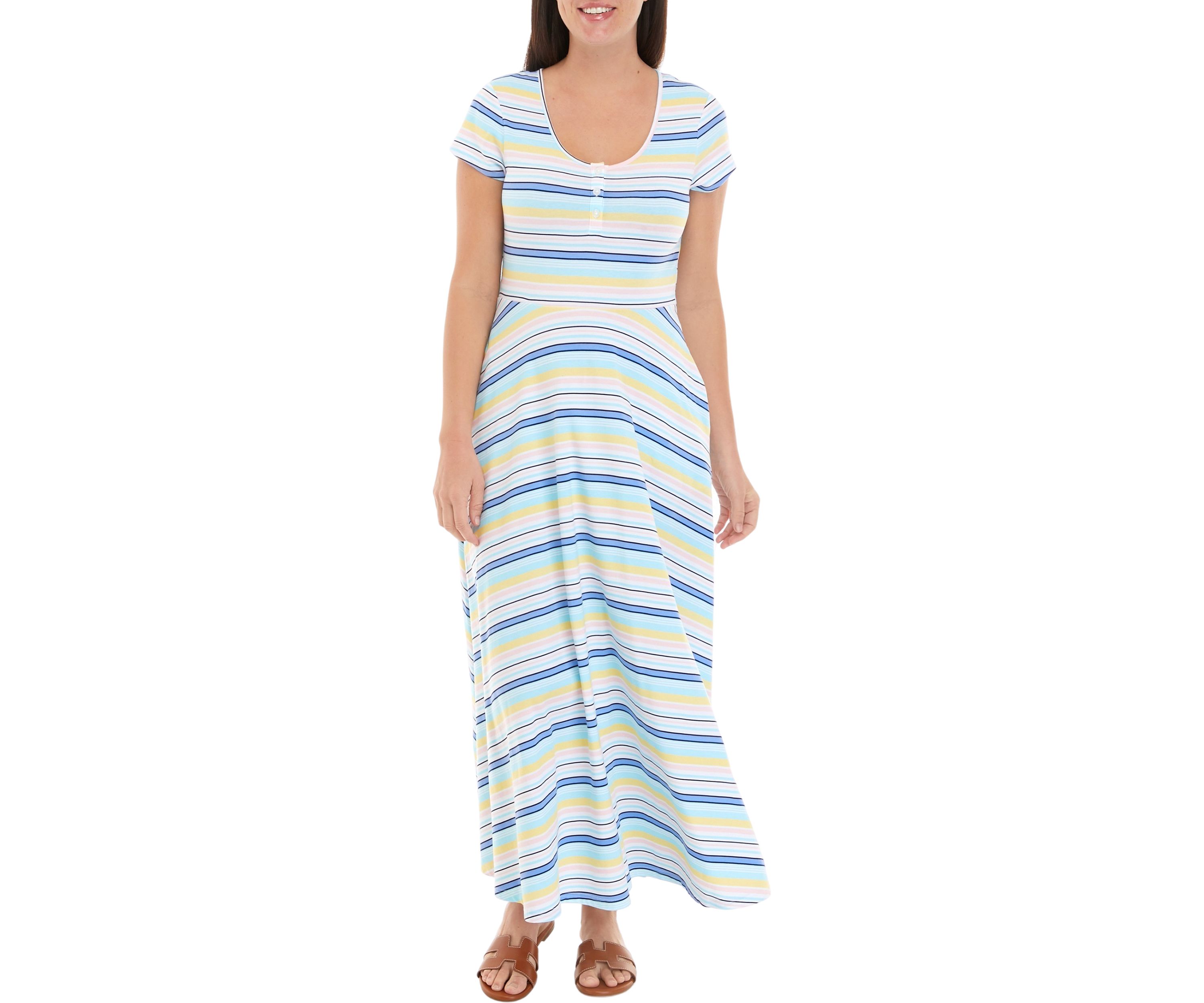 Short Sleeve Striped Midi Dress