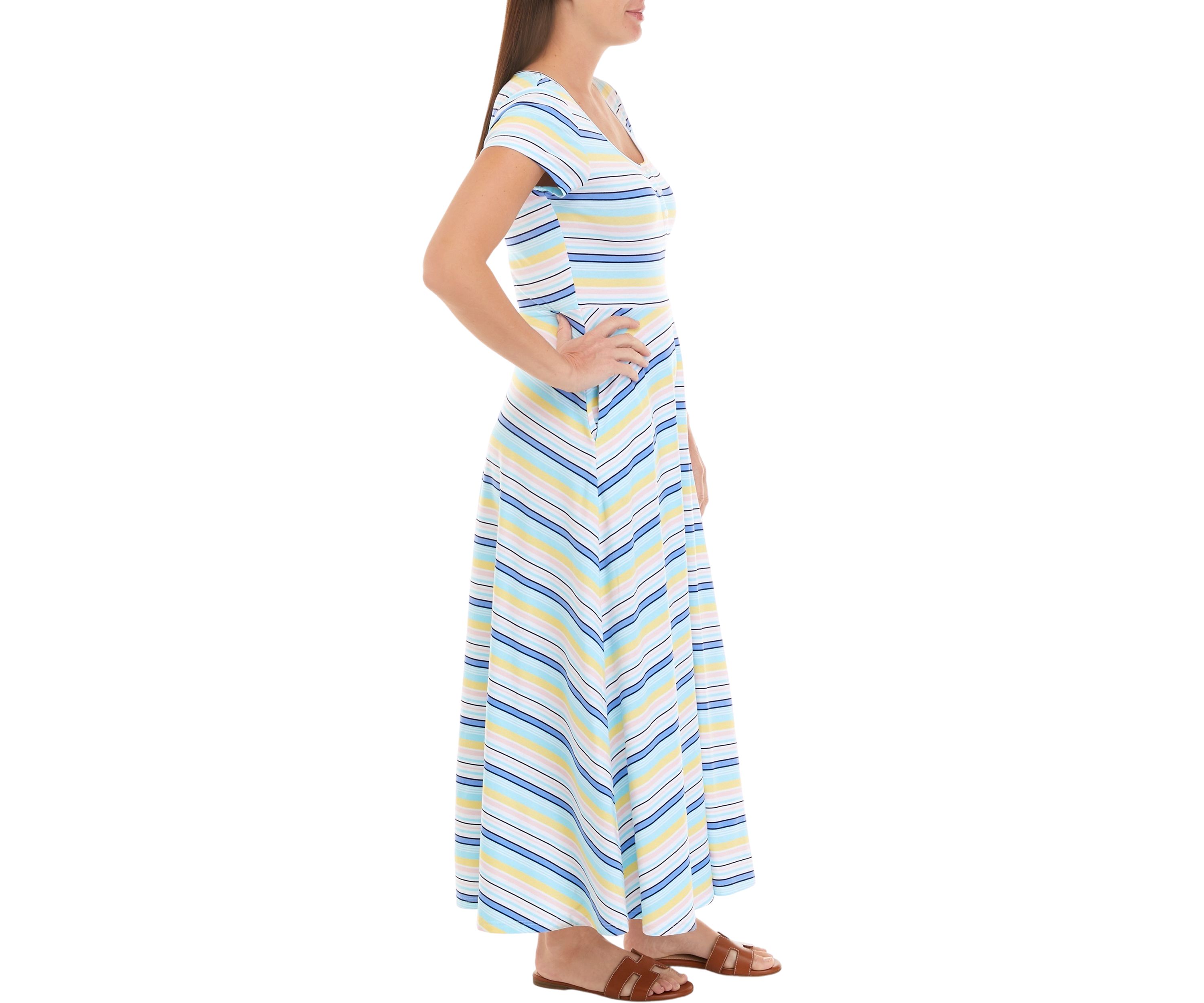 Short Sleeve Striped Midi Dress