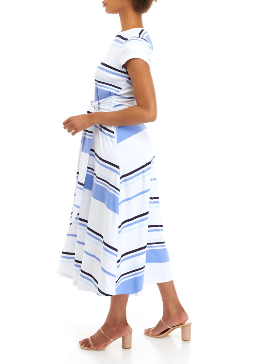 Womens Short Sleeve Tie Waist Midi Dress