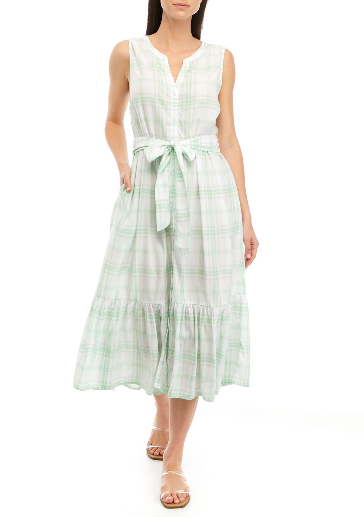   Womens Sleeveless Printed Shirt Dress 