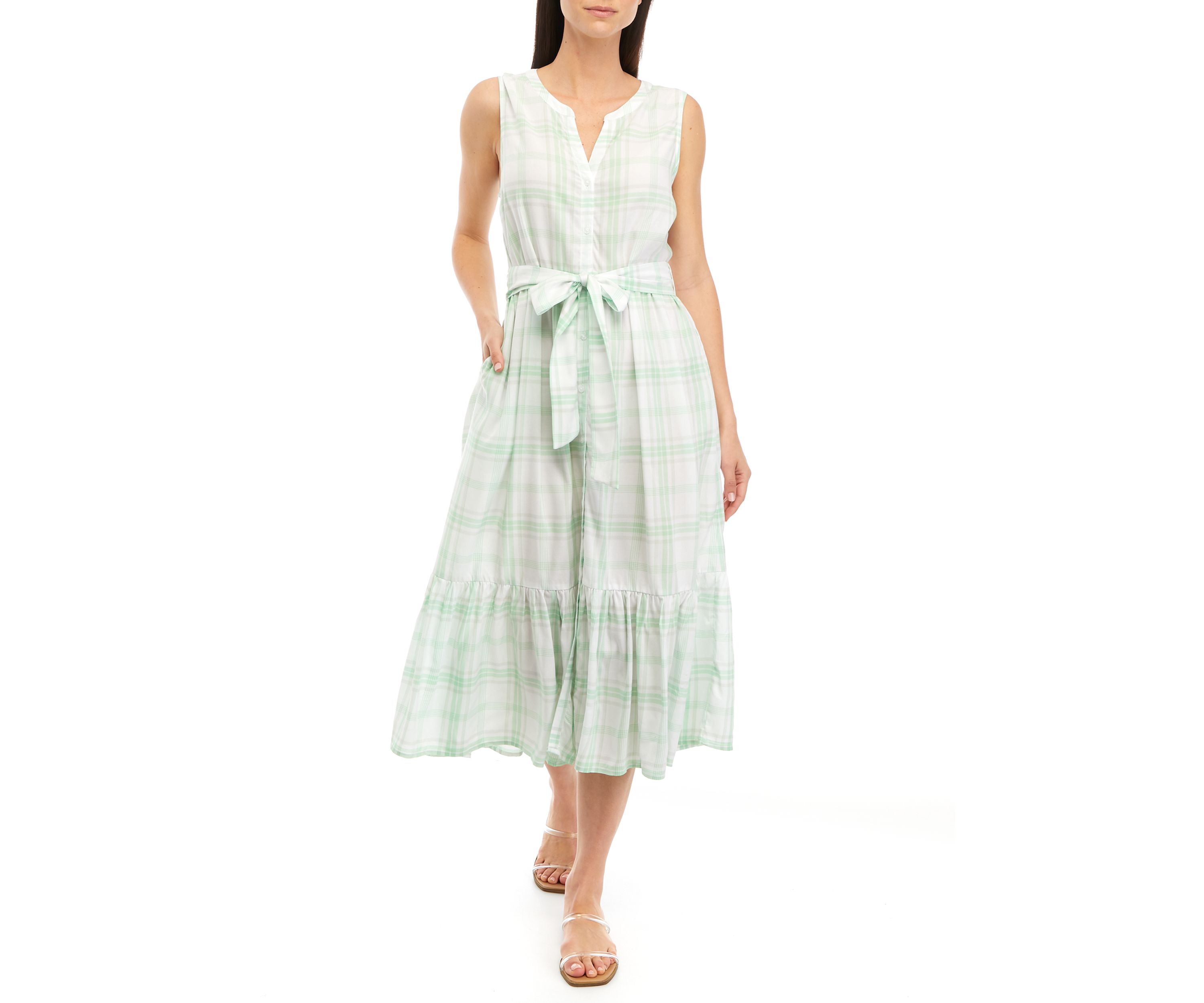   Womens Sleeveless Printed Shirt Dress 