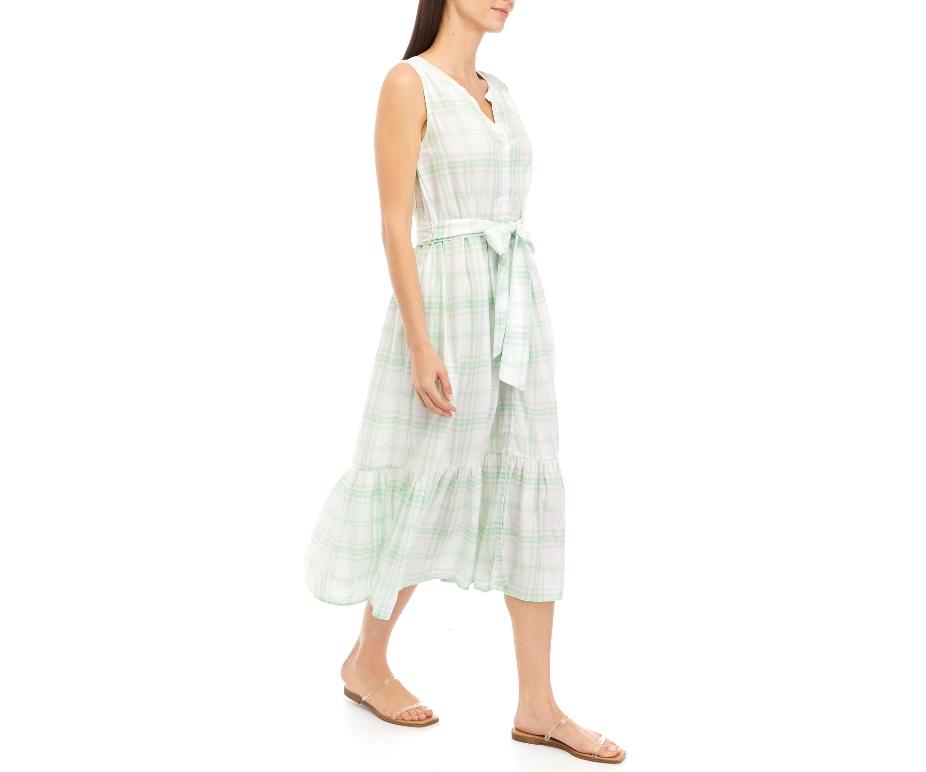   Womens Sleeveless Printed Shirt Dress 
