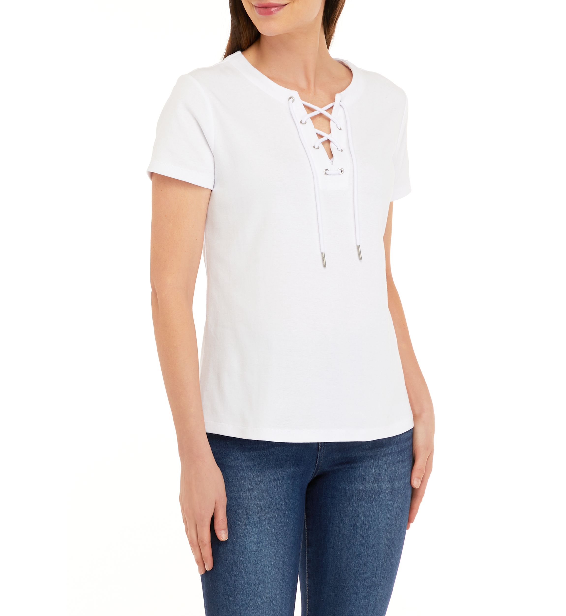Womens Lace Up Solid T-Shirt