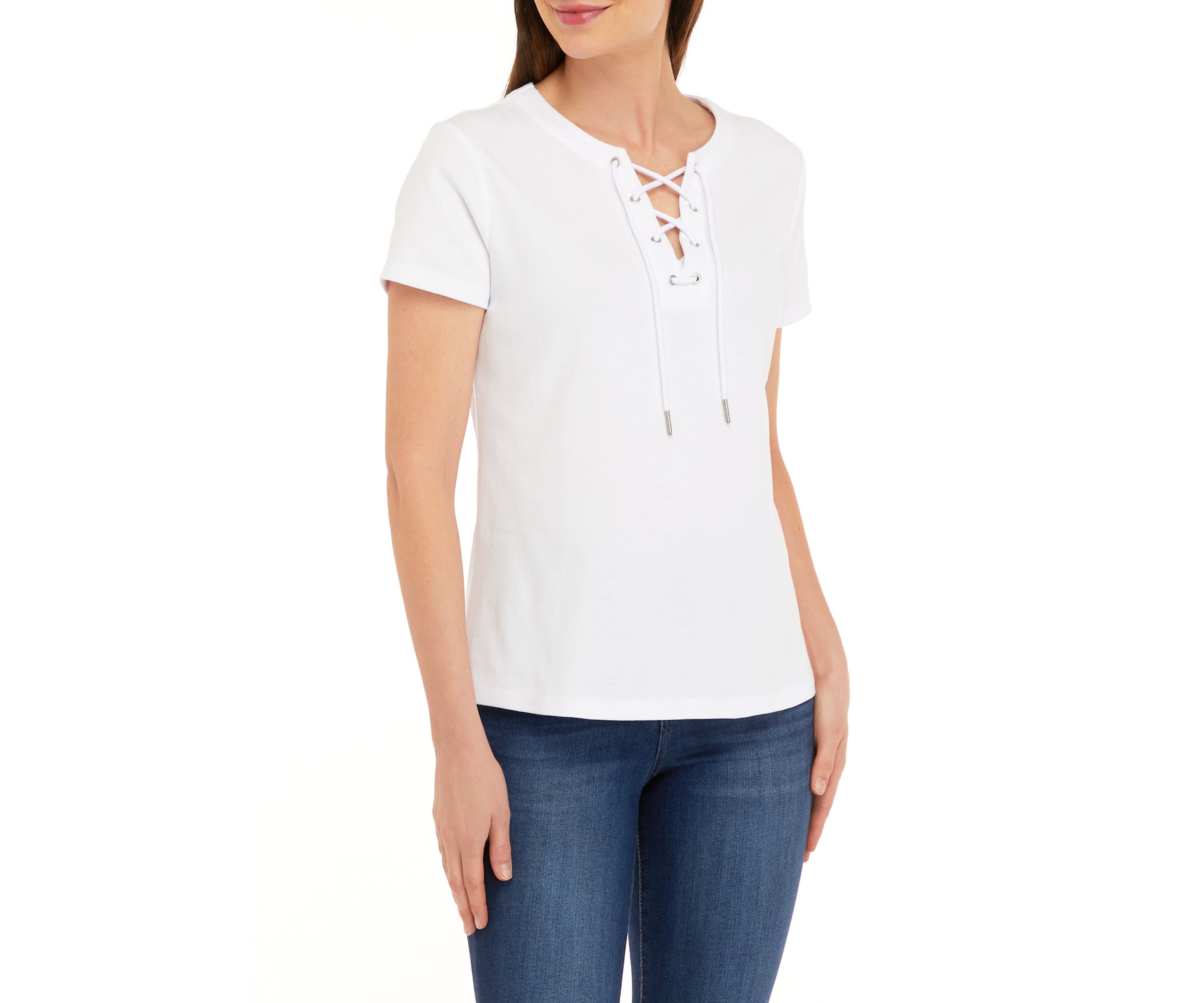 Womens Lace Up Solid T-Shirt