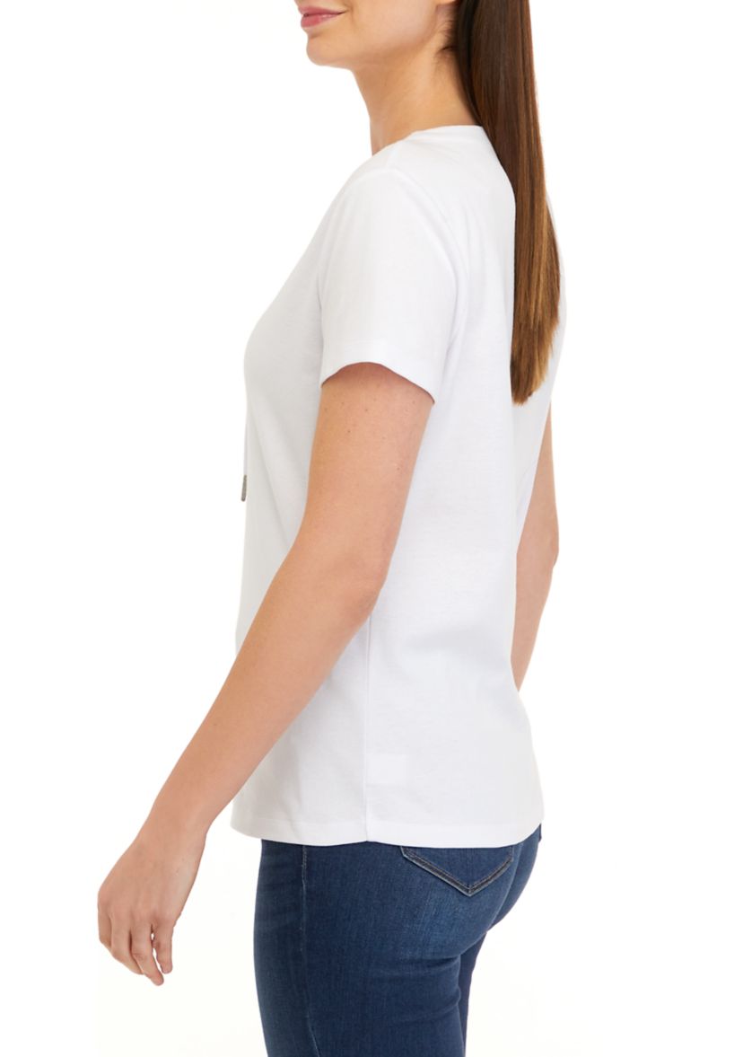 Womens Lace Up Solid T-Shirt