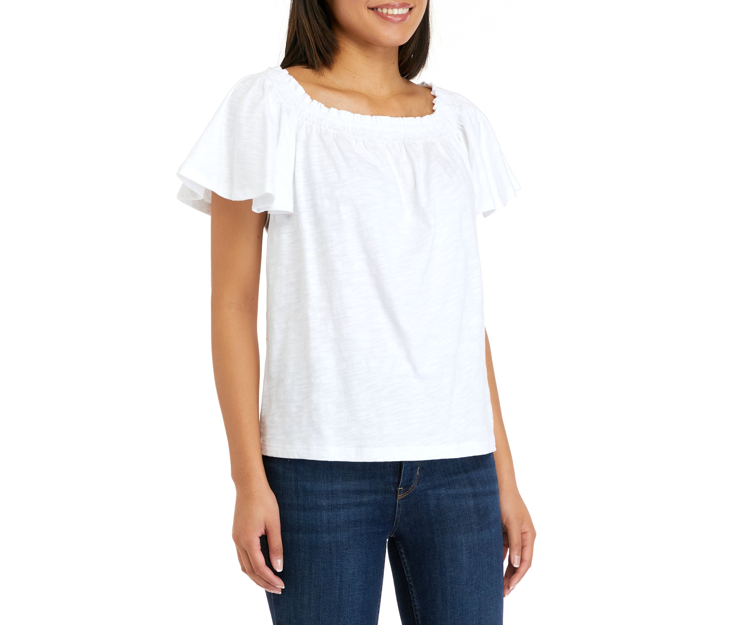 Short Flutter Sleeve Solid T-Shirt