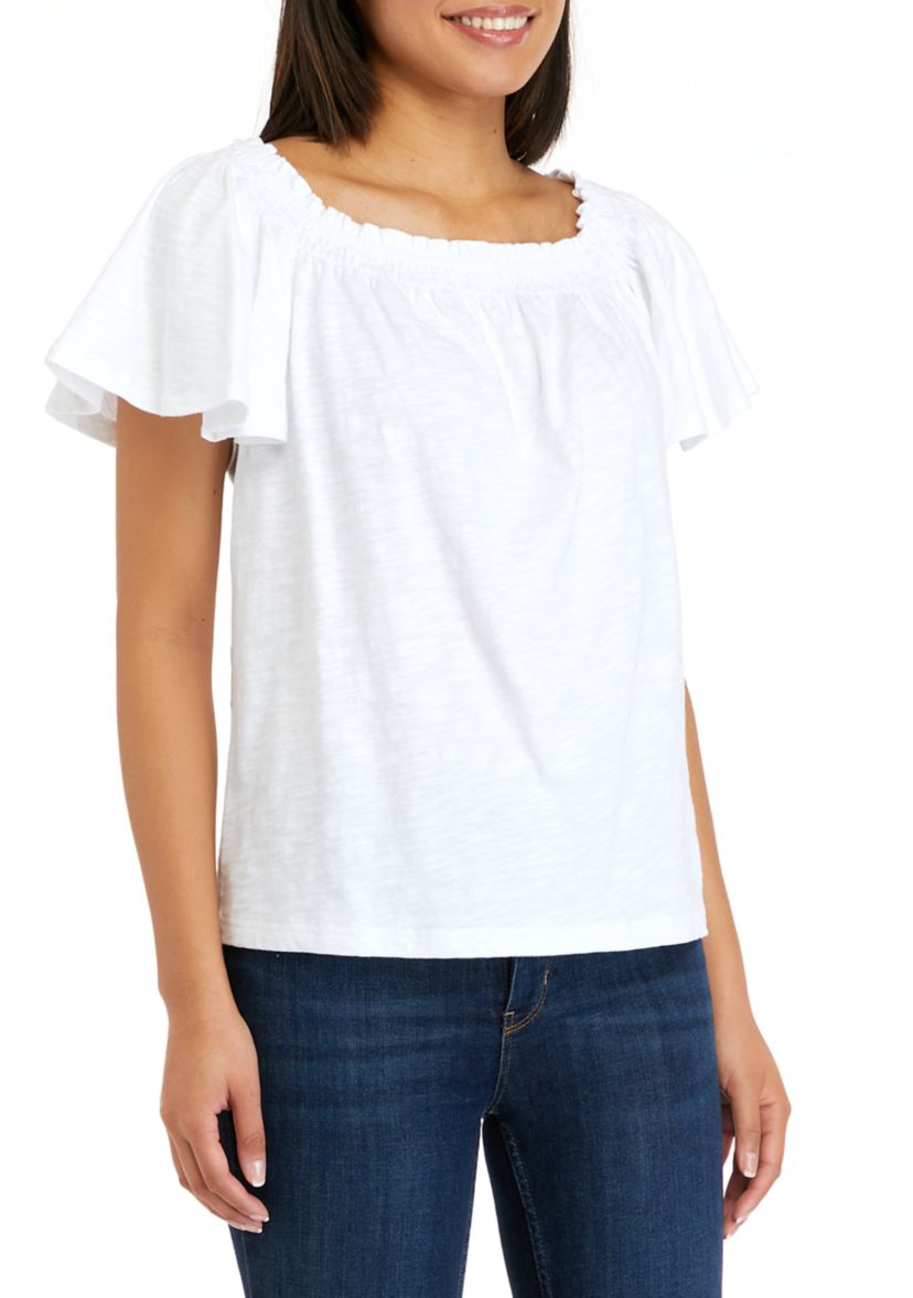 Short Flutter Sleeve Solid T-Shirt