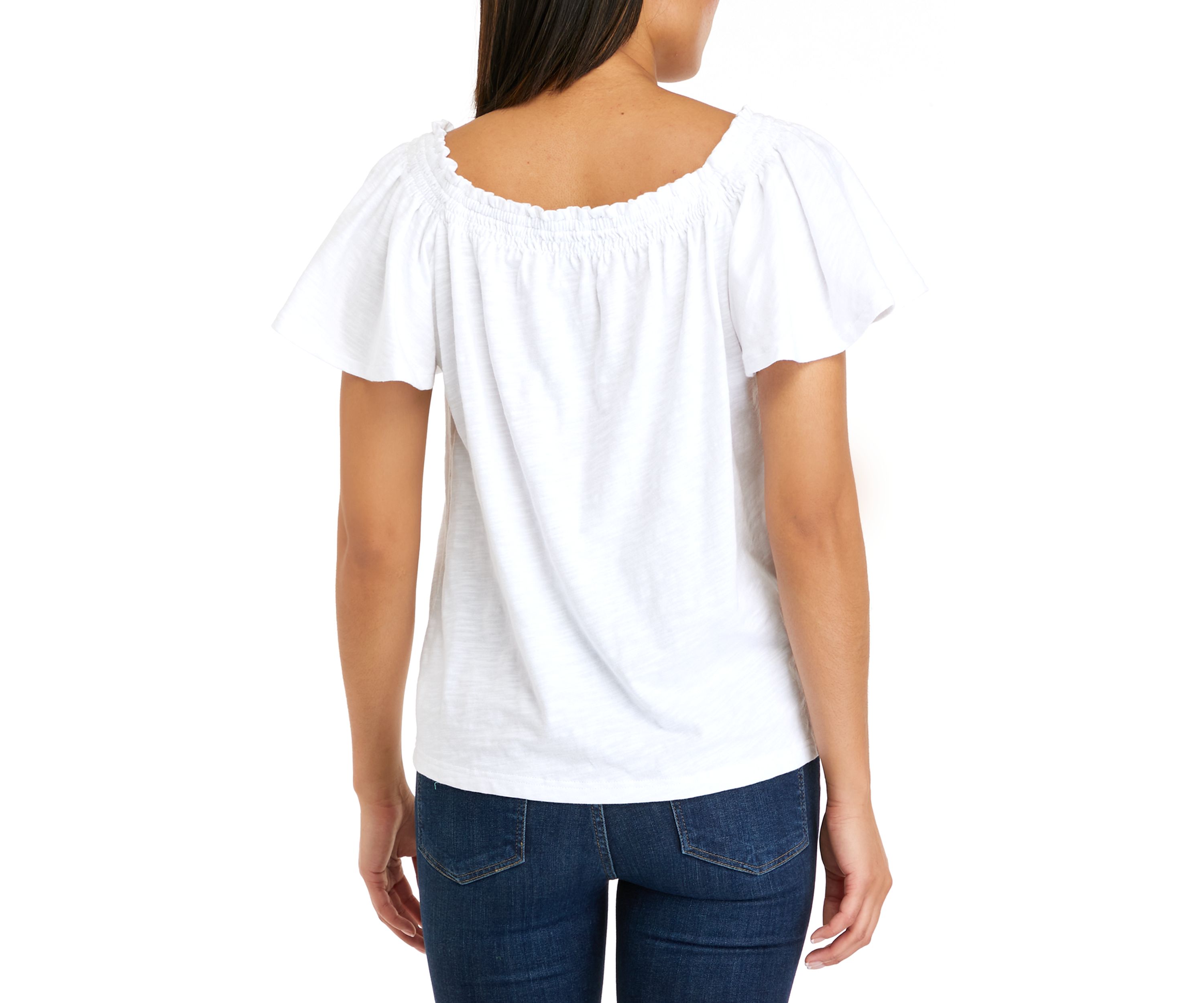 Short Flutter Sleeve Solid T-Shirt