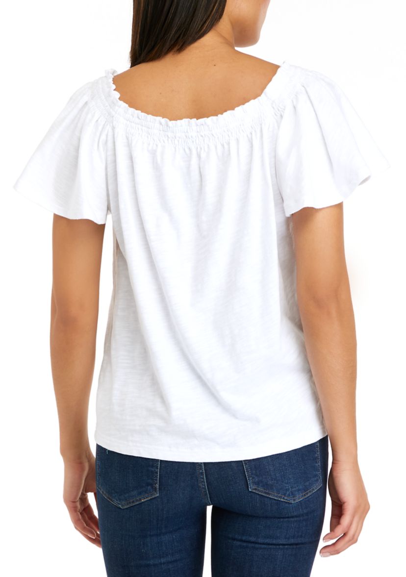 Short Flutter Sleeve Solid T-Shirt