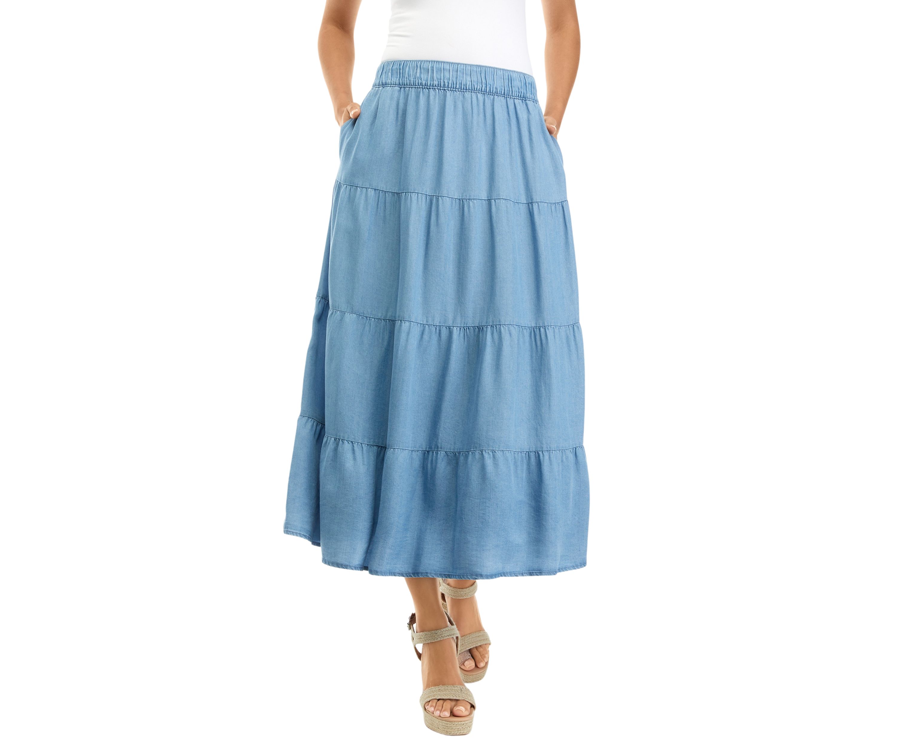 Womens Tiered Chambray Skirt