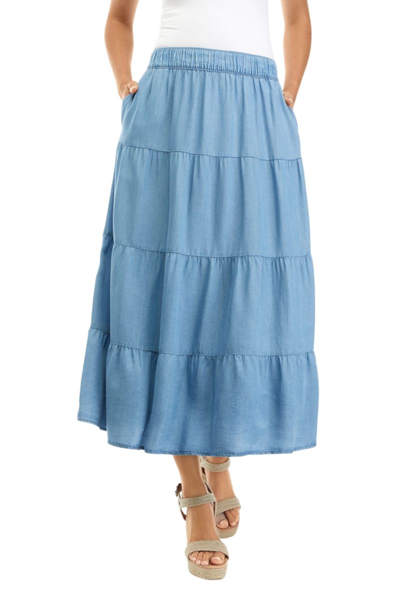 Womens Tiered Chambray Skirt