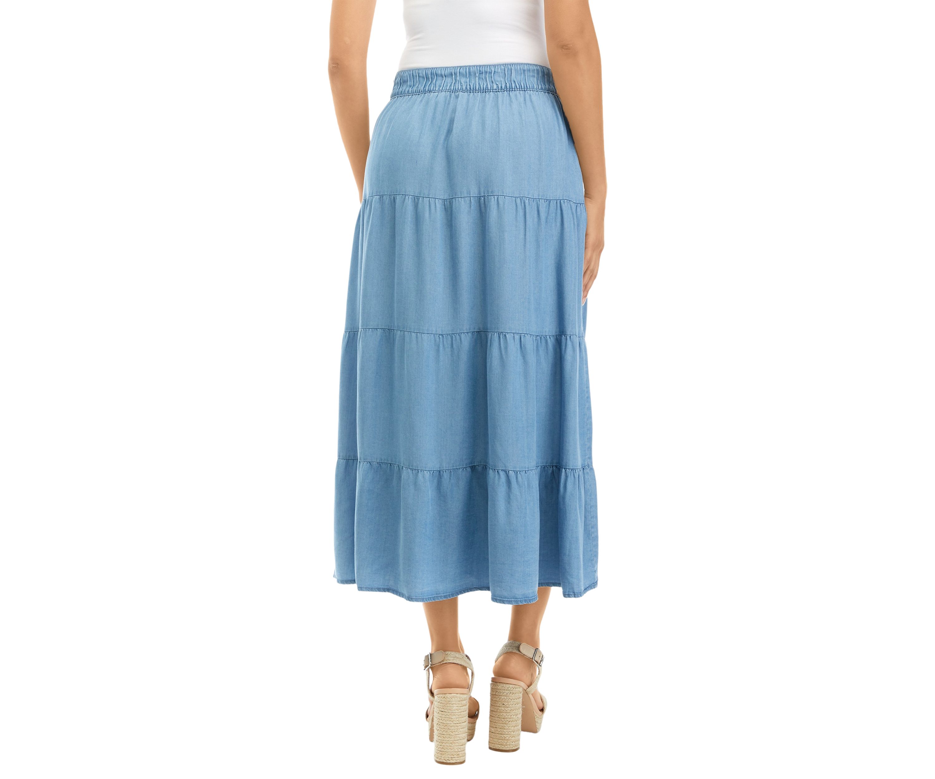 Womens Tiered Chambray Skirt