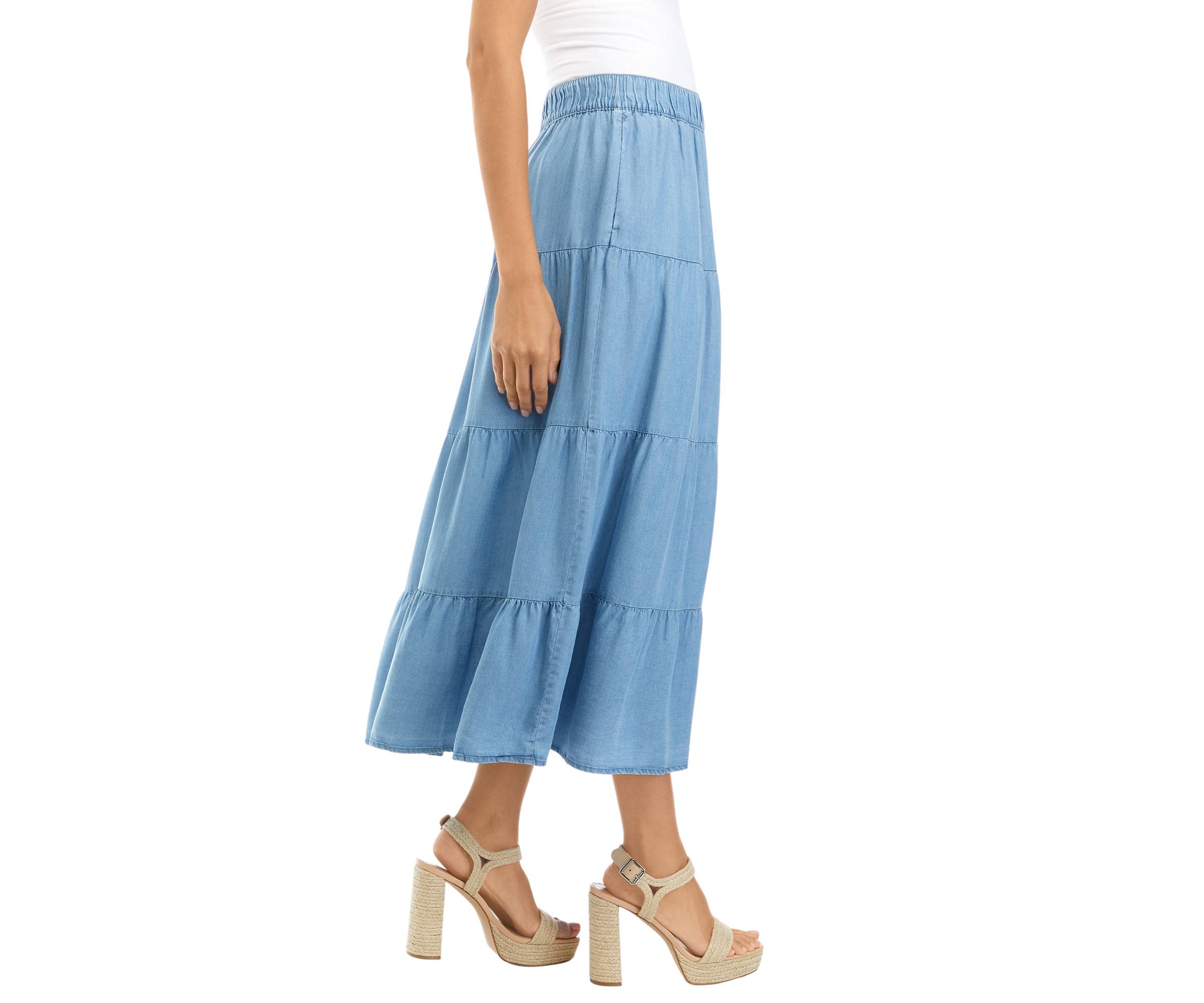 Womens Tiered Chambray Skirt