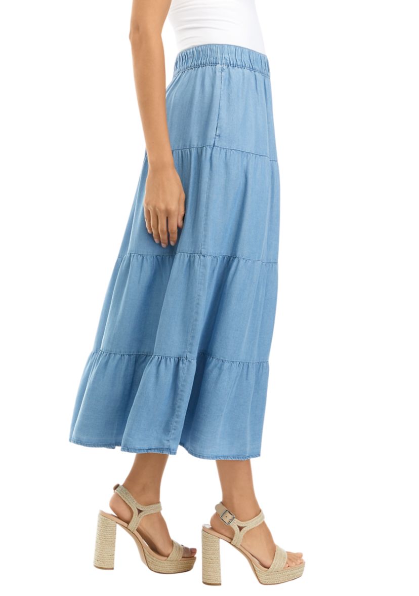Womens Tiered Chambray Skirt