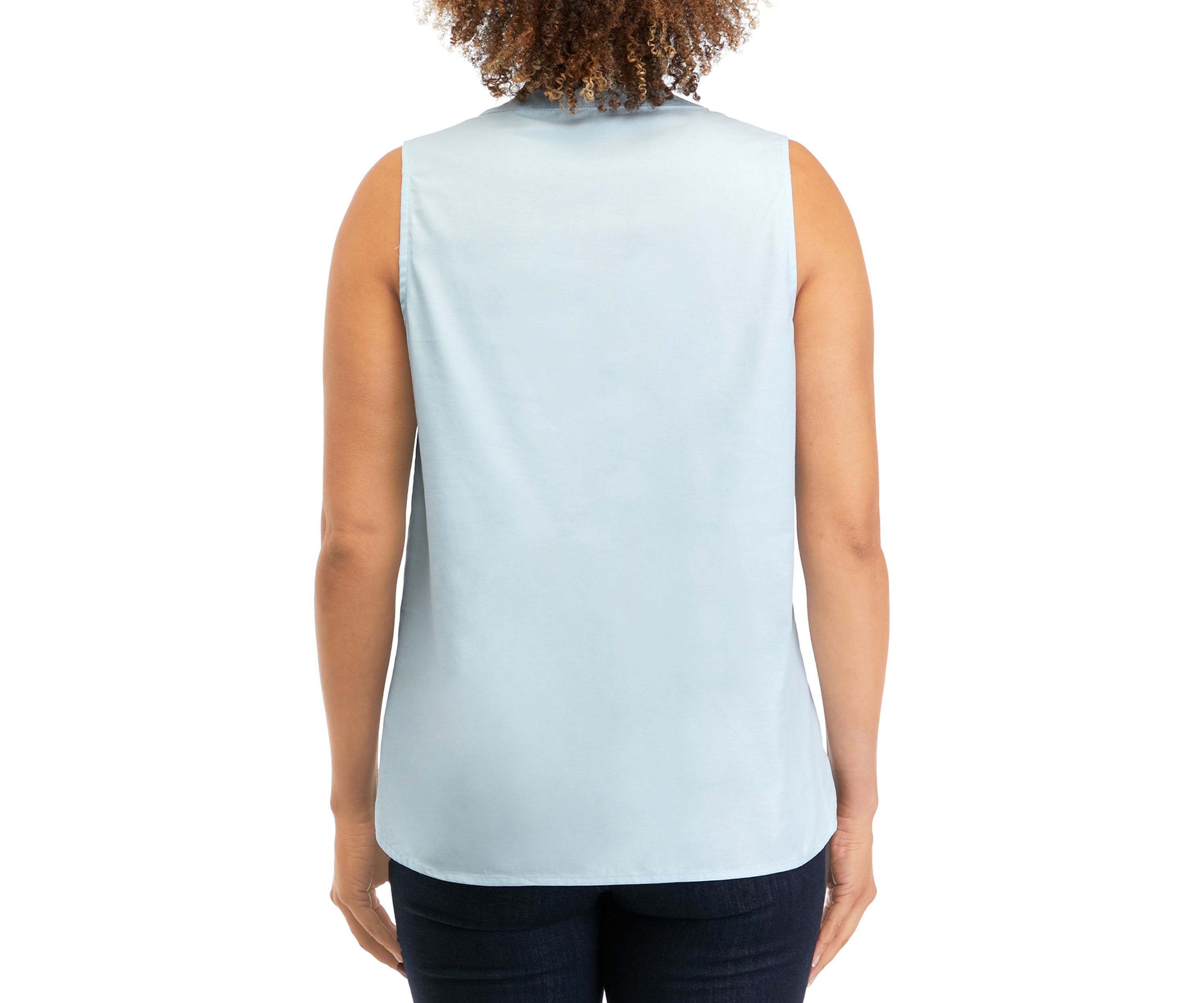 Womens Embroidered Sleeveless Chambray Blouse