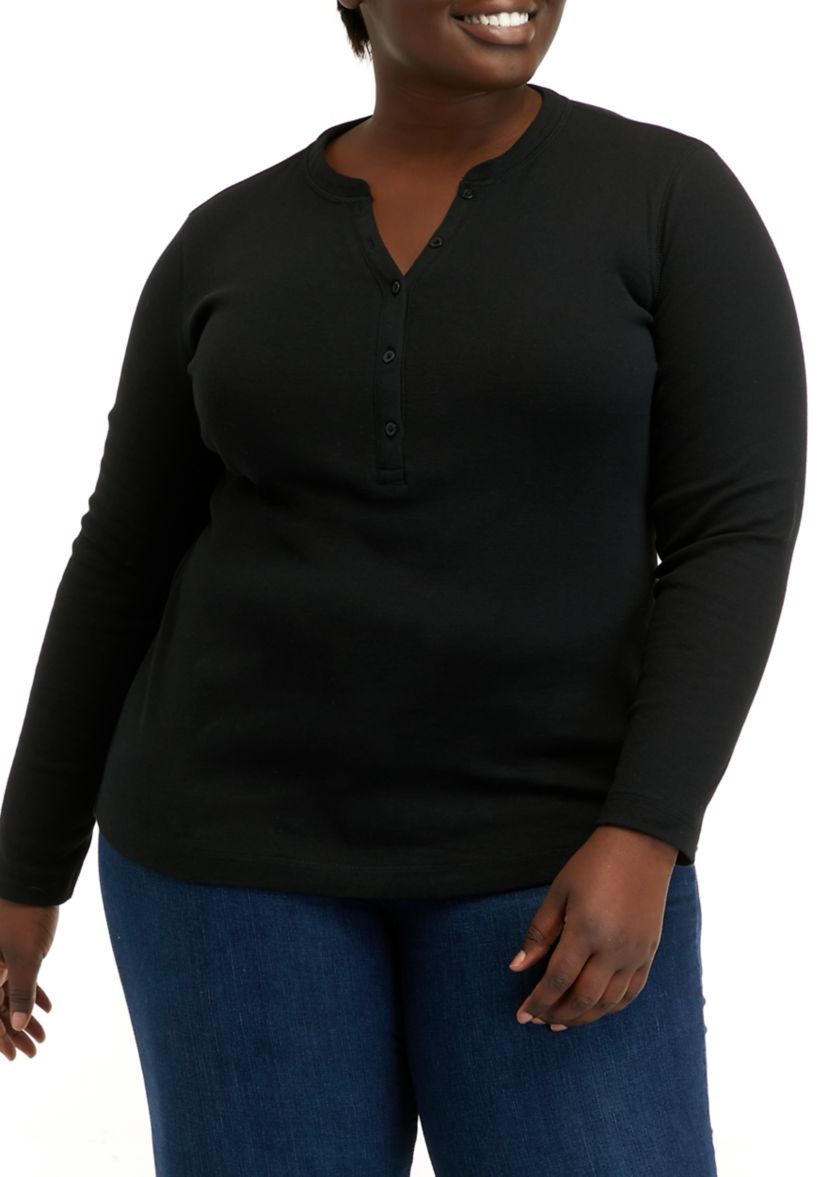 Plus Size Ribbed Henley Top