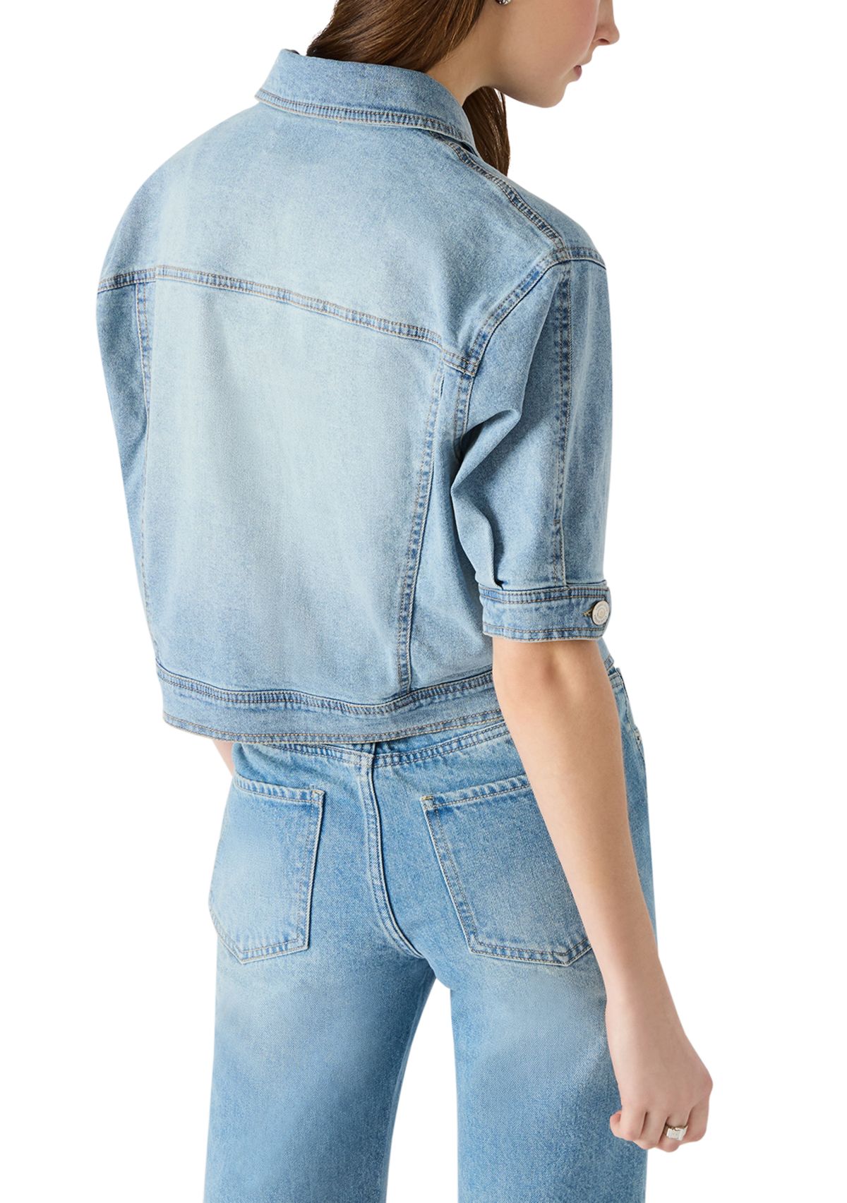 Womens Blu Elbow Sleeve Denim Trucker Jacket