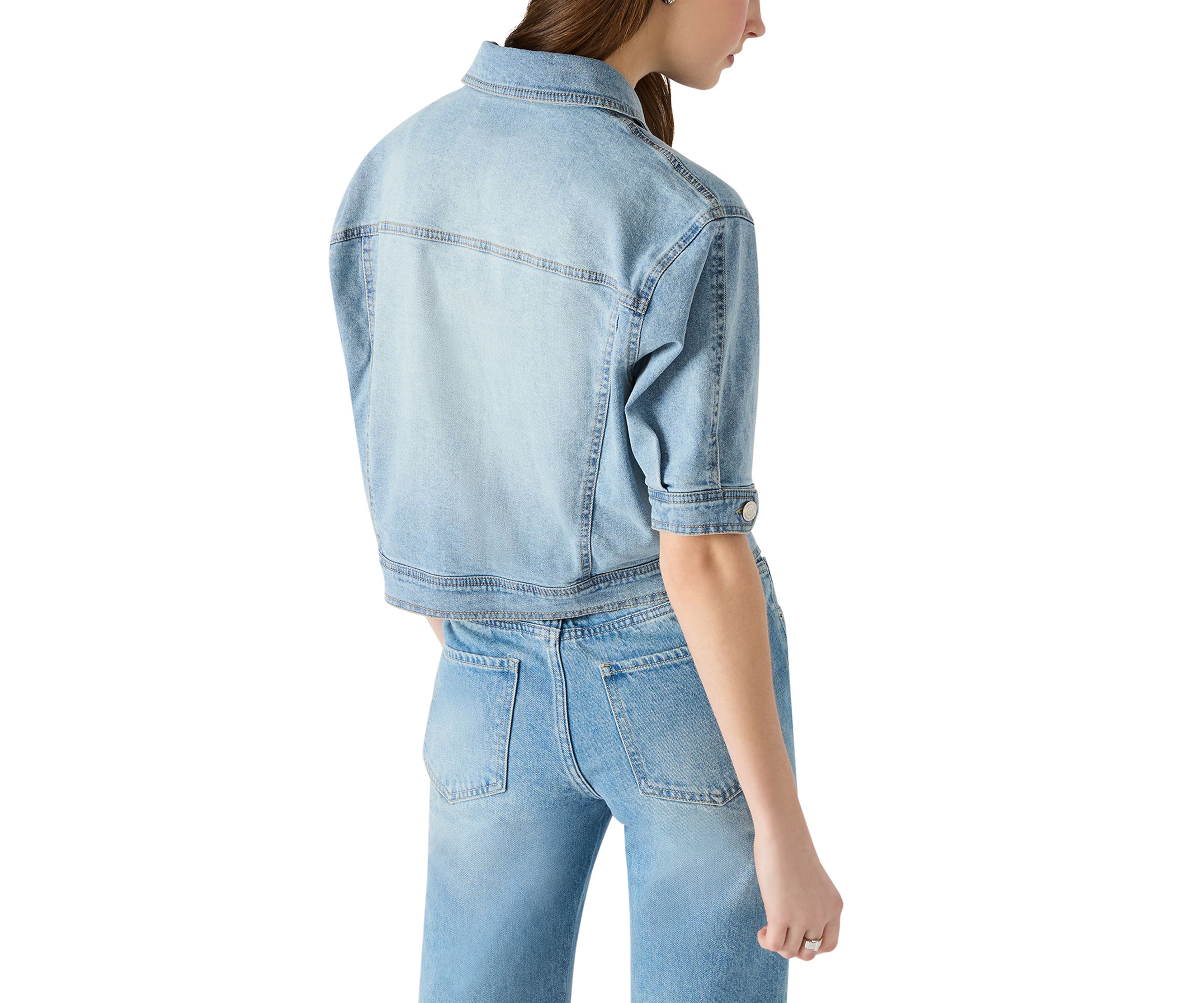 Womens Blu Elbow Sleeve Denim Trucker Jacket